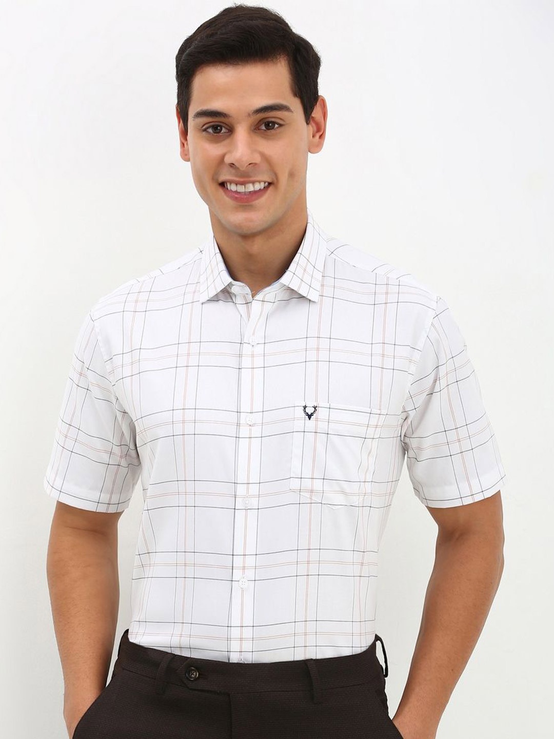 

Allen Solly Men Spread Collar Checked Cotton Slim Fit Formal Shirt, White