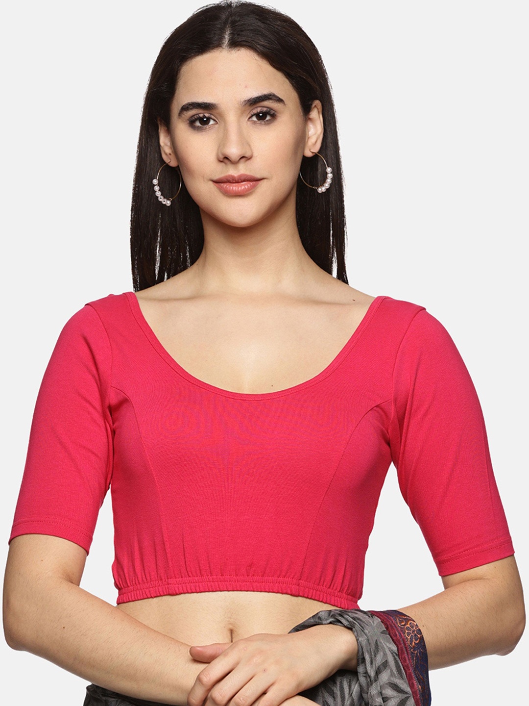 

NOT YET by us Solid Round Neck Saree Blouse, Pink