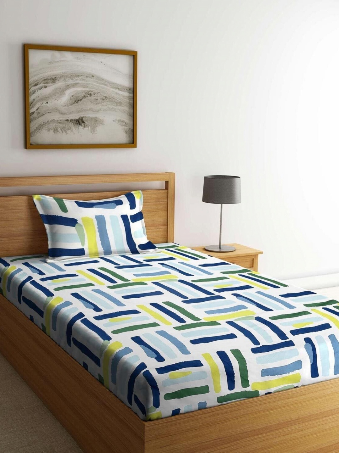 

Innovative Edge Yellow & White Cotton 160 TC Abstract Single Bedsheet with 1 Pillow Cover