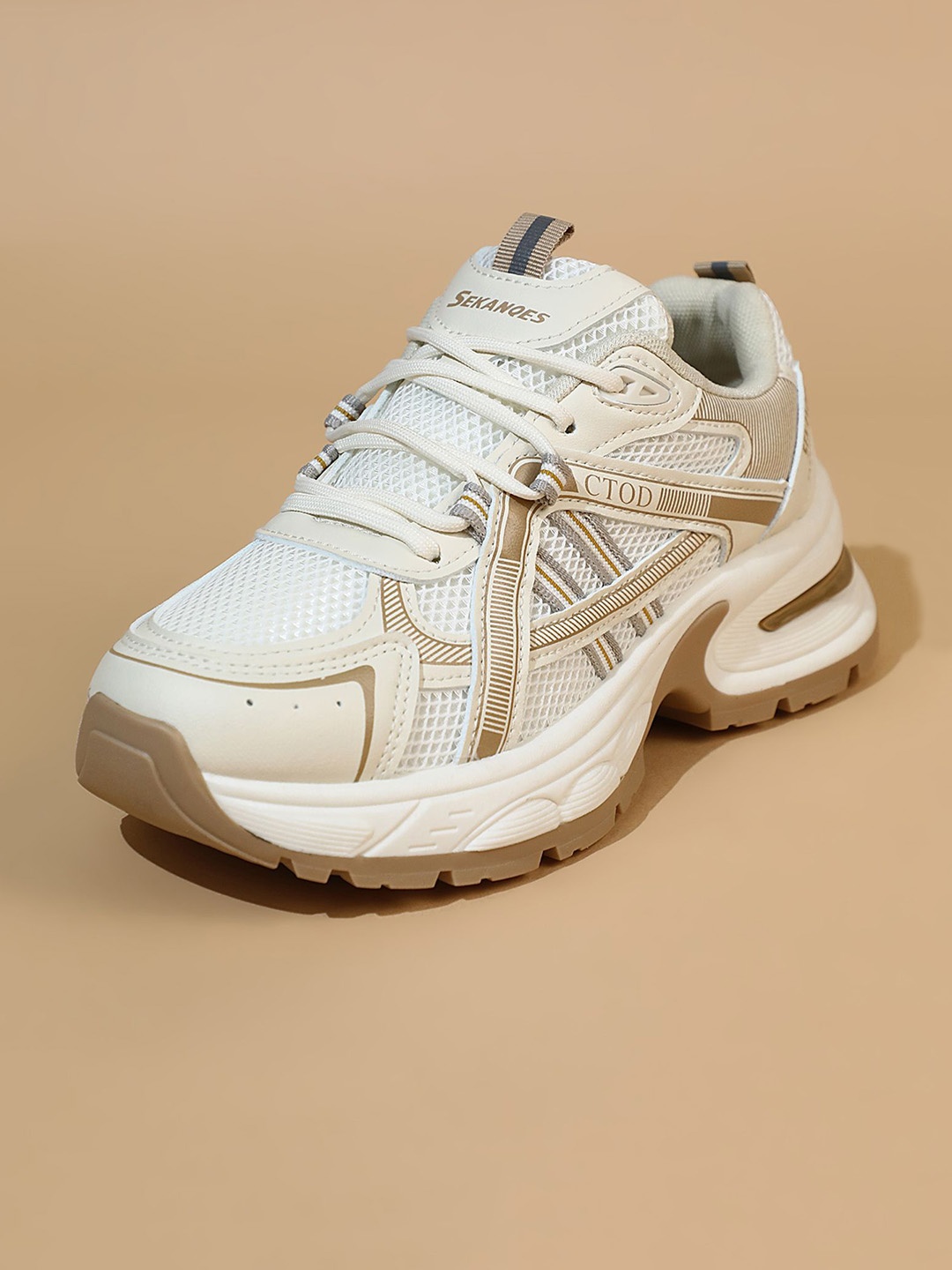 

LULU & SKY Women Woven Design Mesh Detail Sneakers, Khaki