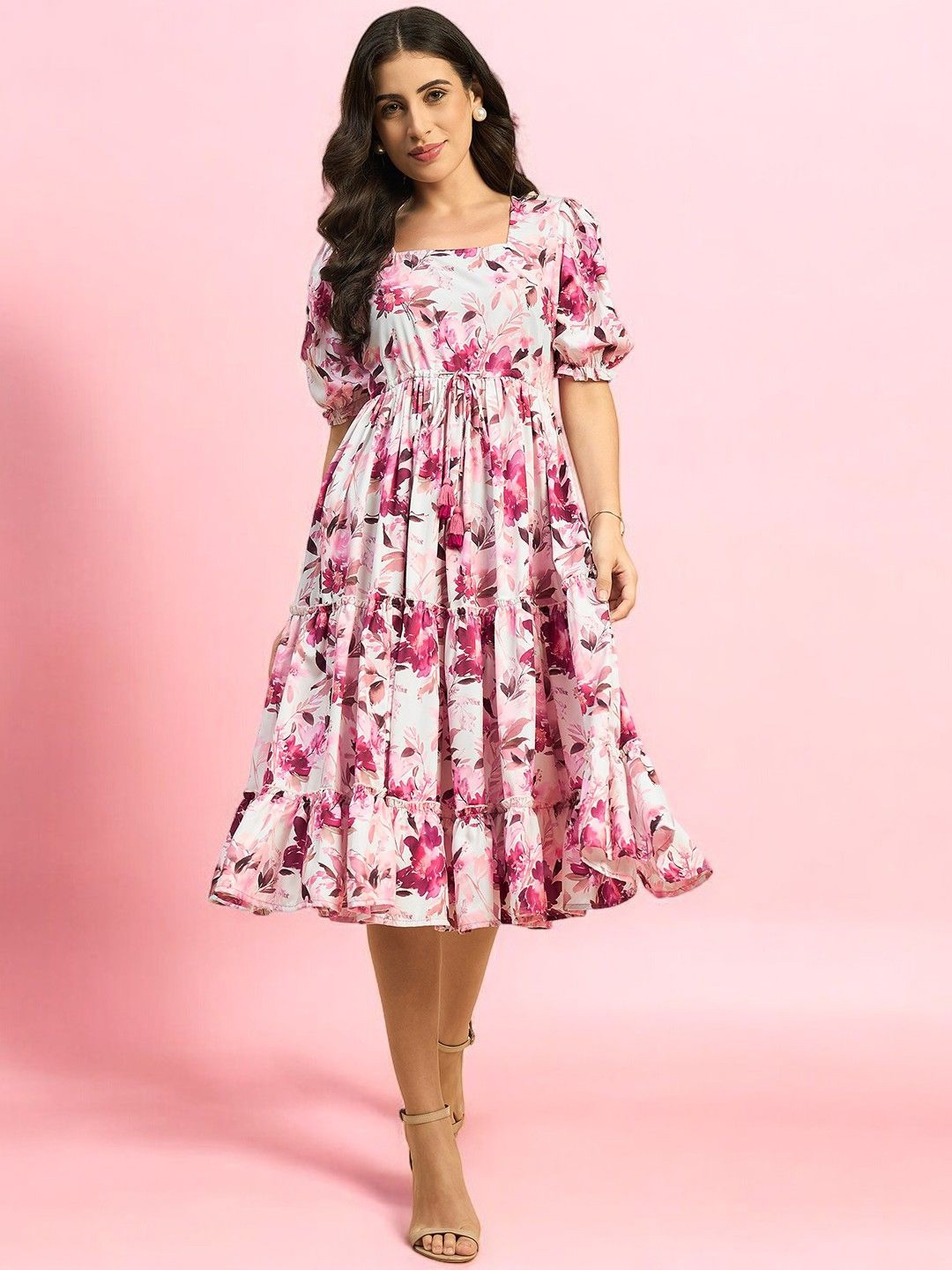 

Azira Floral Printed Three Tied Dress, Pink