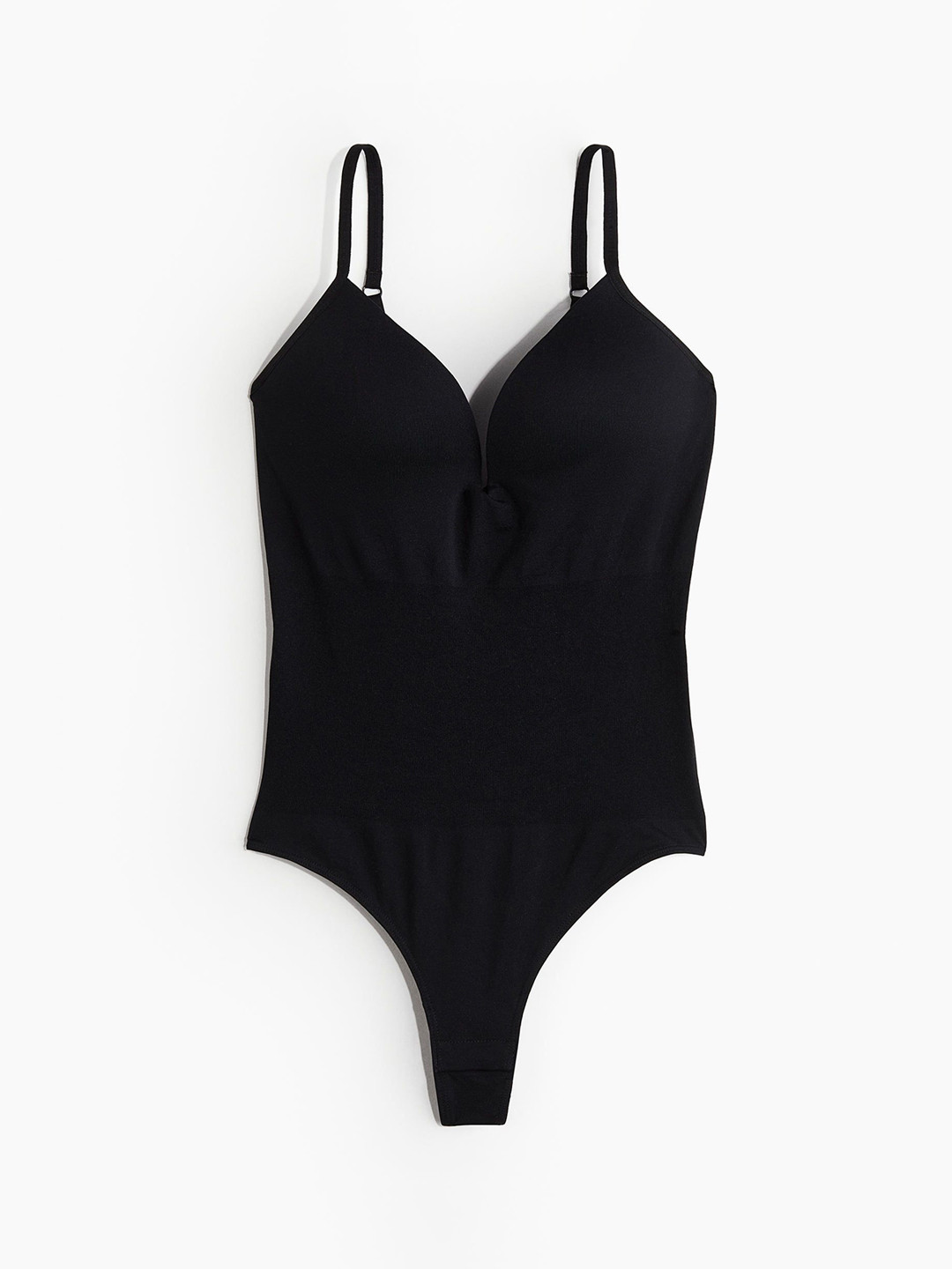 

H&M Seamless Light Shape Thong Bodysuit, Black