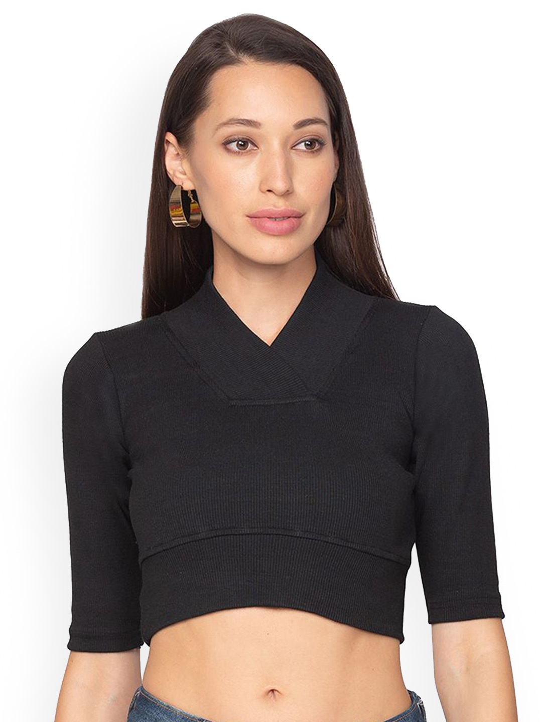 

Mmore Women V-Neck Crop Top, Black