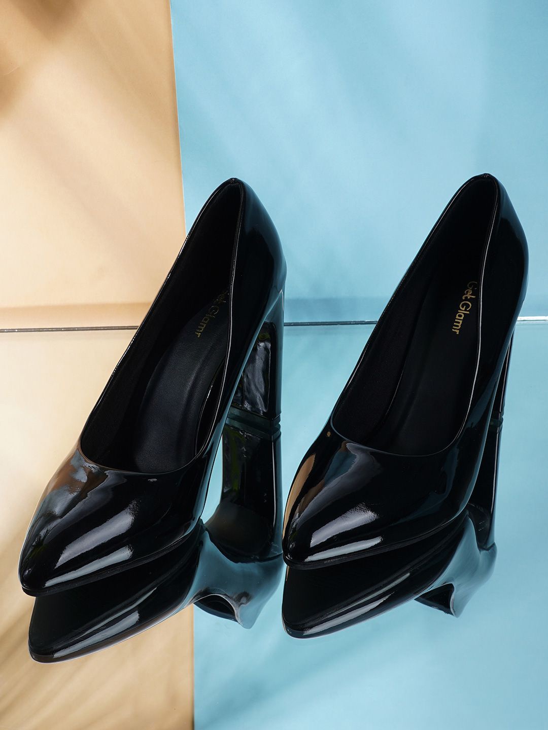 

Get Glamr Synthetic Leather Block High Heels Pumps, Black