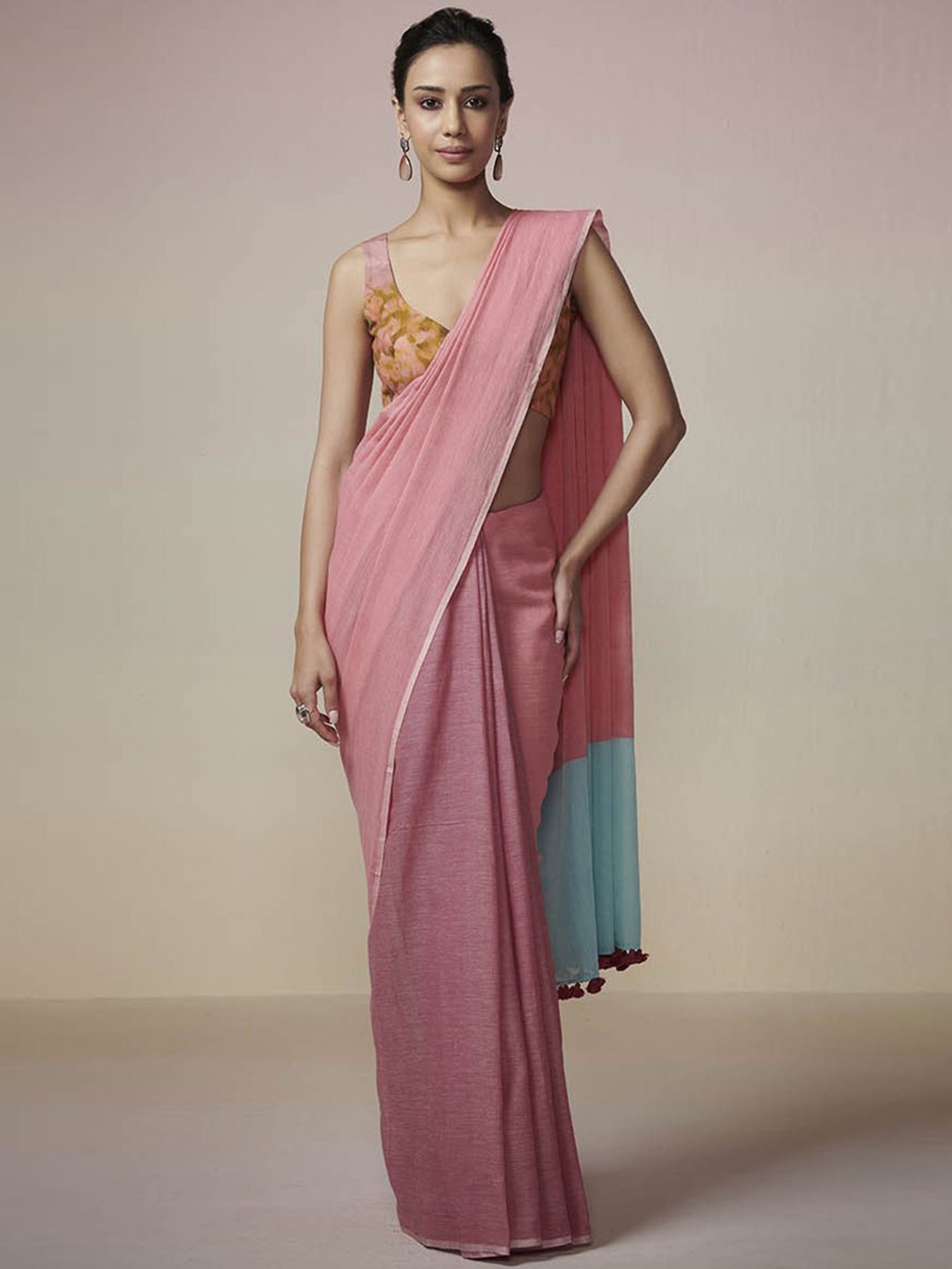 

DRESSFOLK Handloom Cotton Light and dark Pink Saree