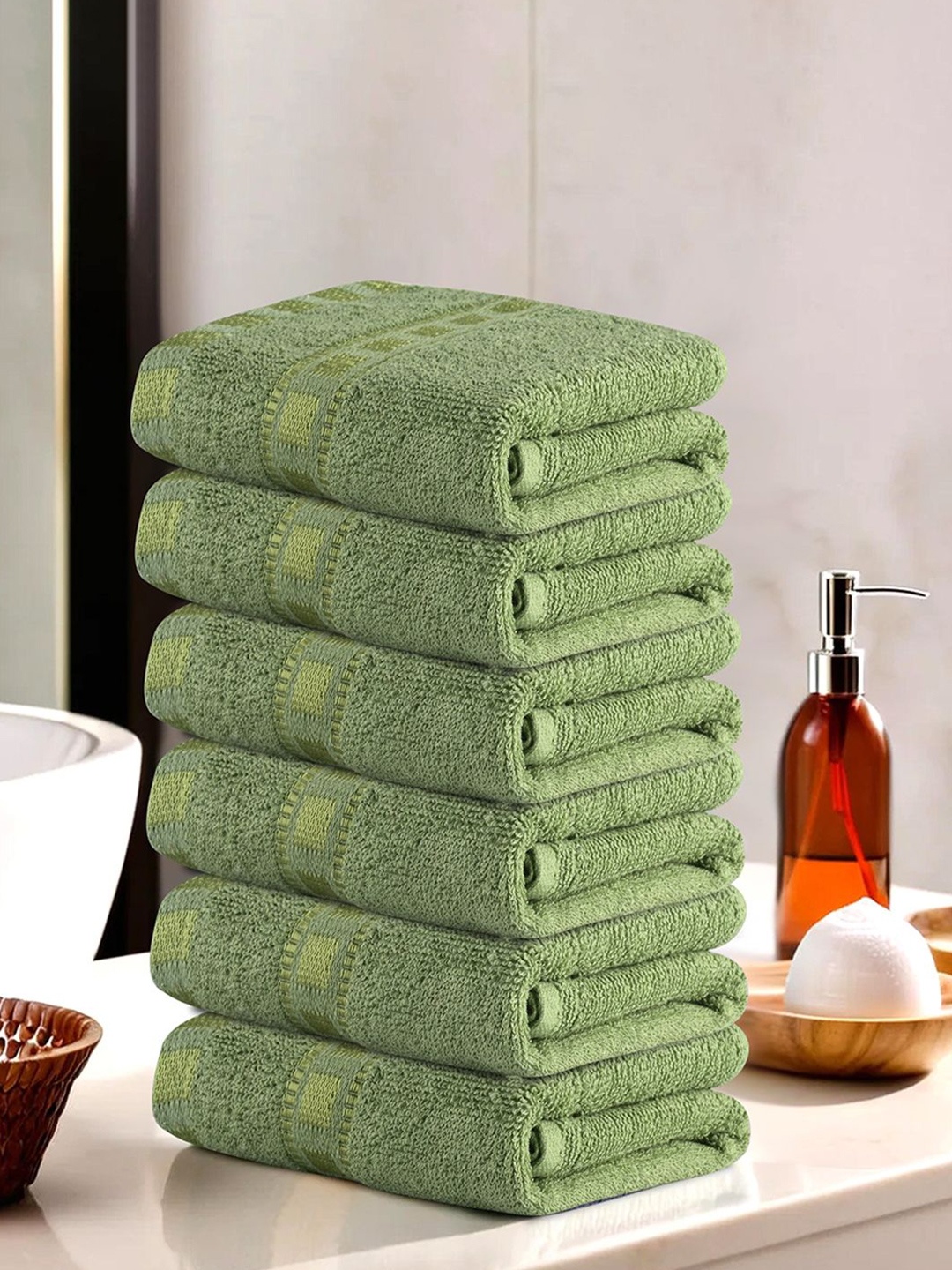 

Kuber Industries Green 6 Pieces Cotton 225 GSM Anti Bacterial Face Towels