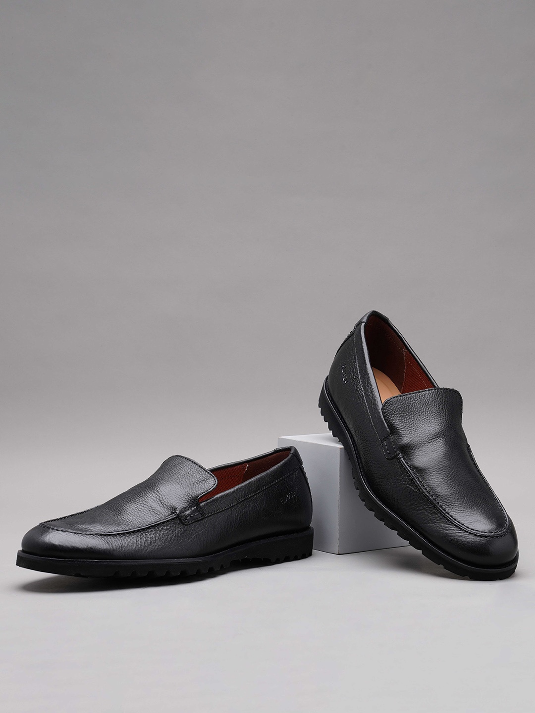 

Ruosh Men Leather Penny Loafers, Black