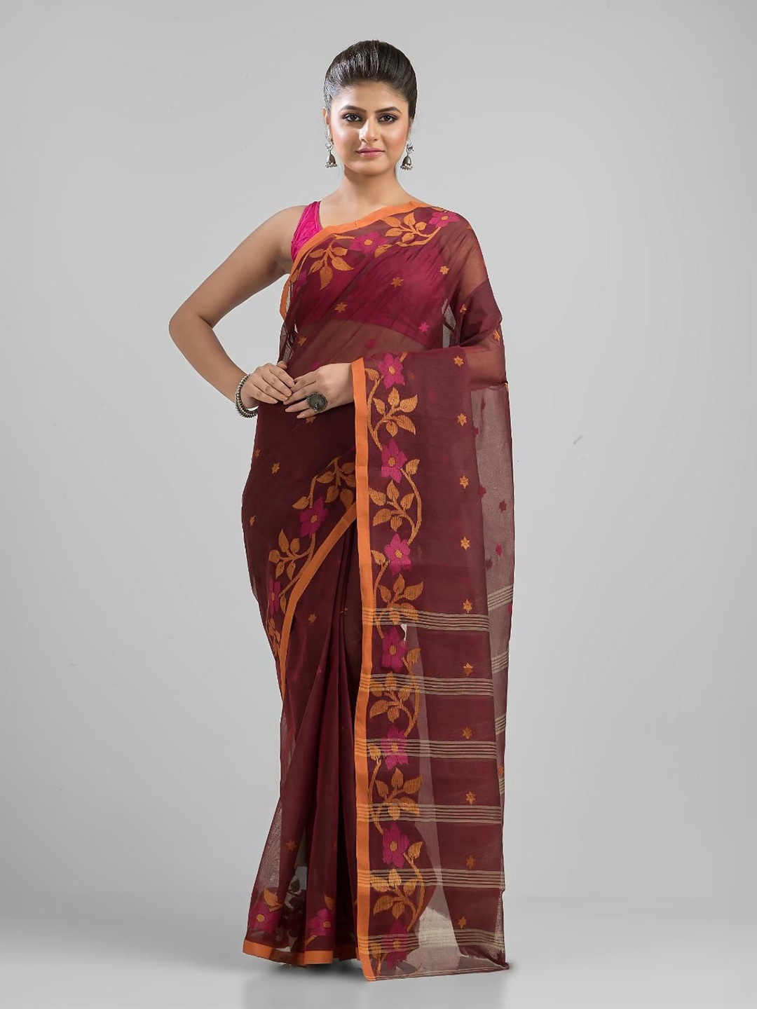 

Mitera Ethnic Motifs Zari Pure Cotton Saree, Maroon
