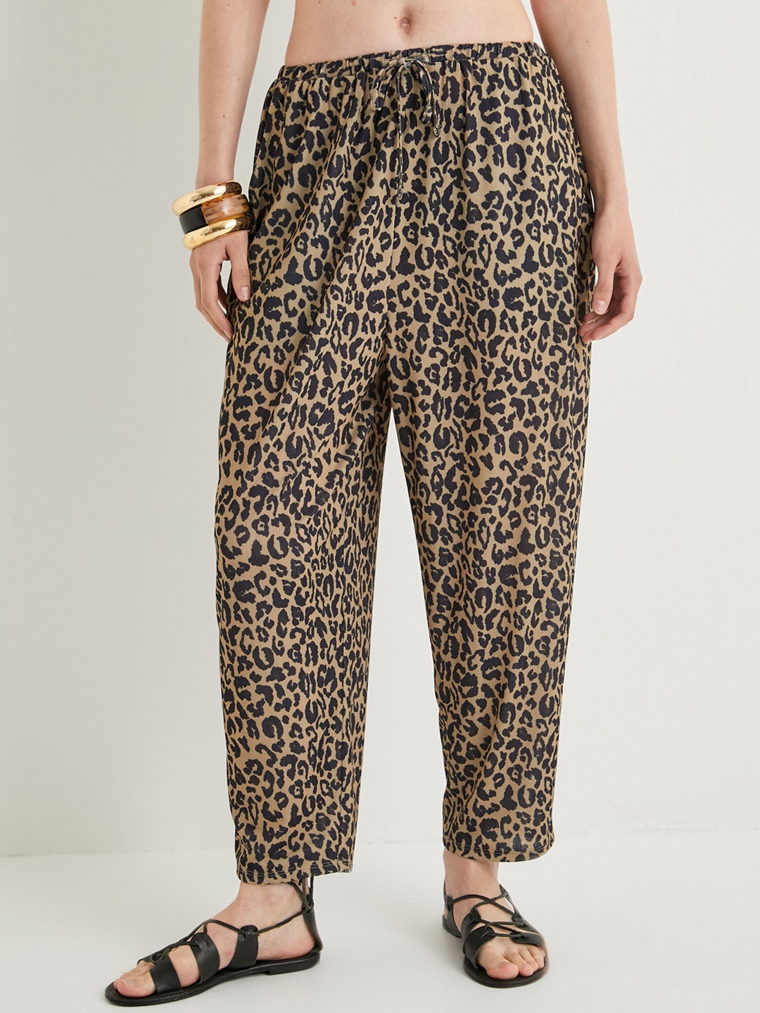 

Koton Women Mid-Rise Animal Printed Trousers, Black