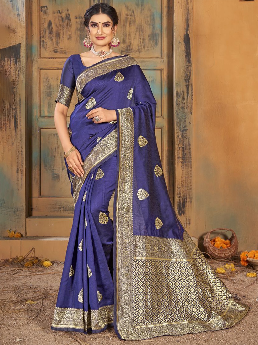 

ASISA Woven Design Zari Silk Blend Saree, Blue