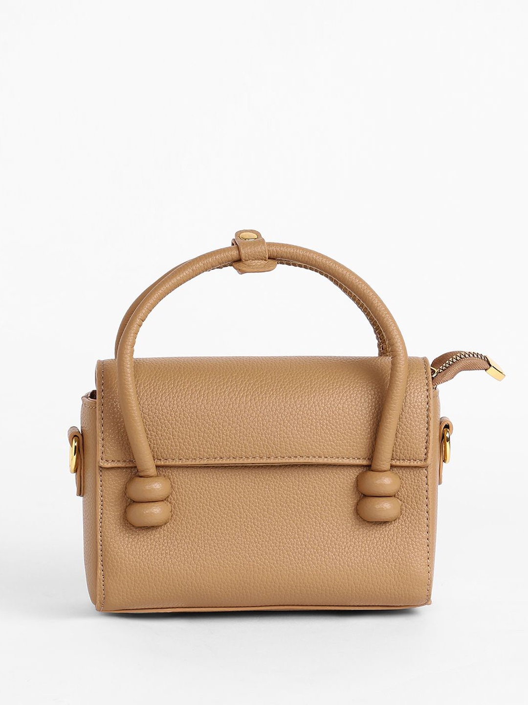 

HAUTE SAUCE by Campus Sutra Leather Oversized Structured Shoulder Bag with Fringed, Beige