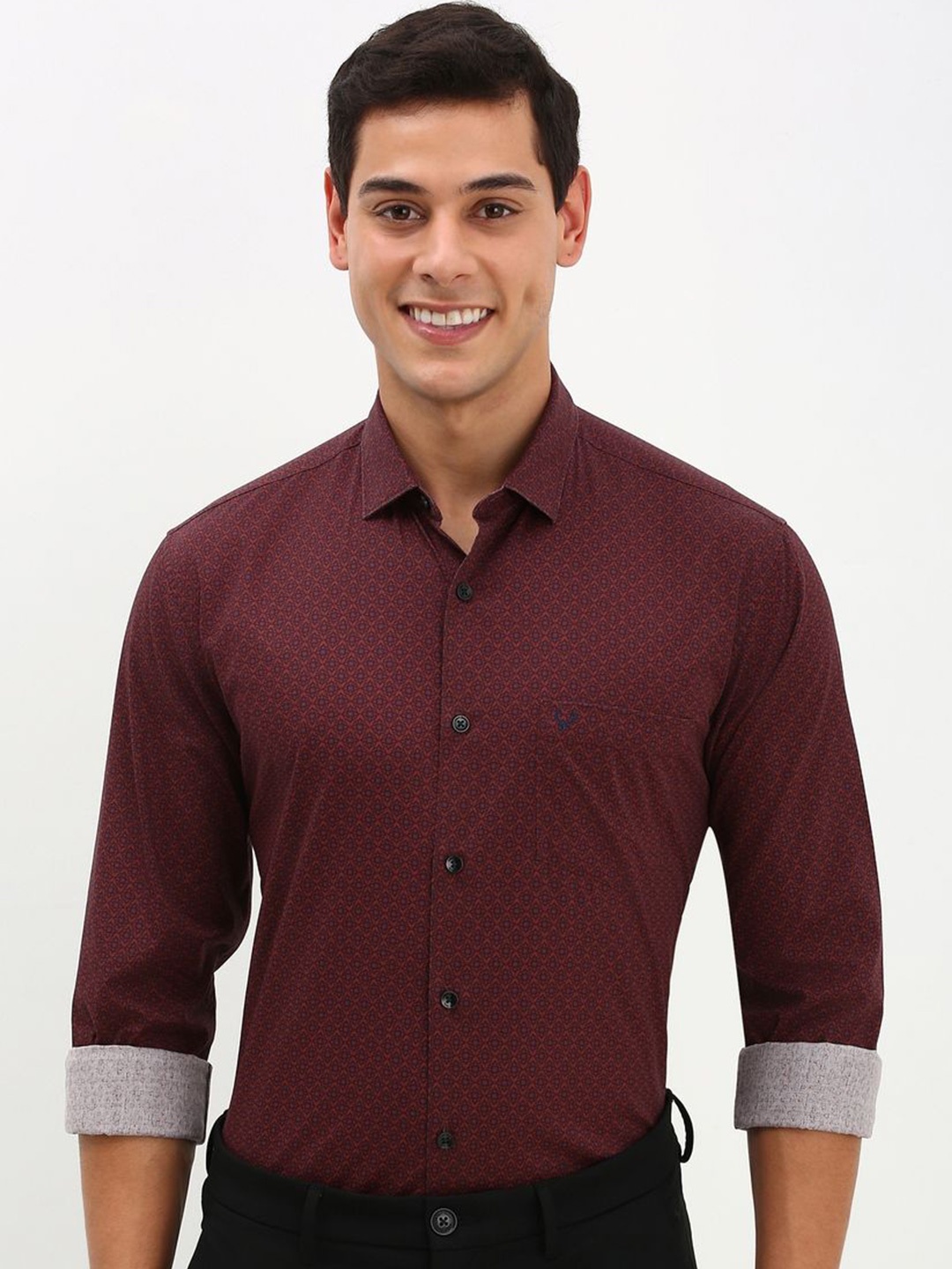 

Allen Solly Men Spread Collar Micro Ditsy Printed Cotton Slim Fit Formal Shirt, Maroon