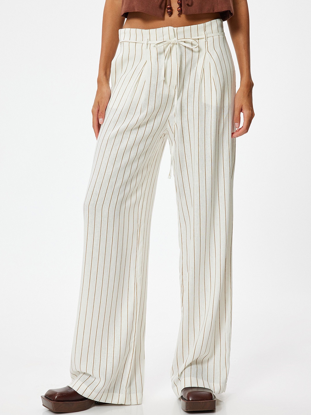 

Koton Women Striped Parallel Trousers, Off white