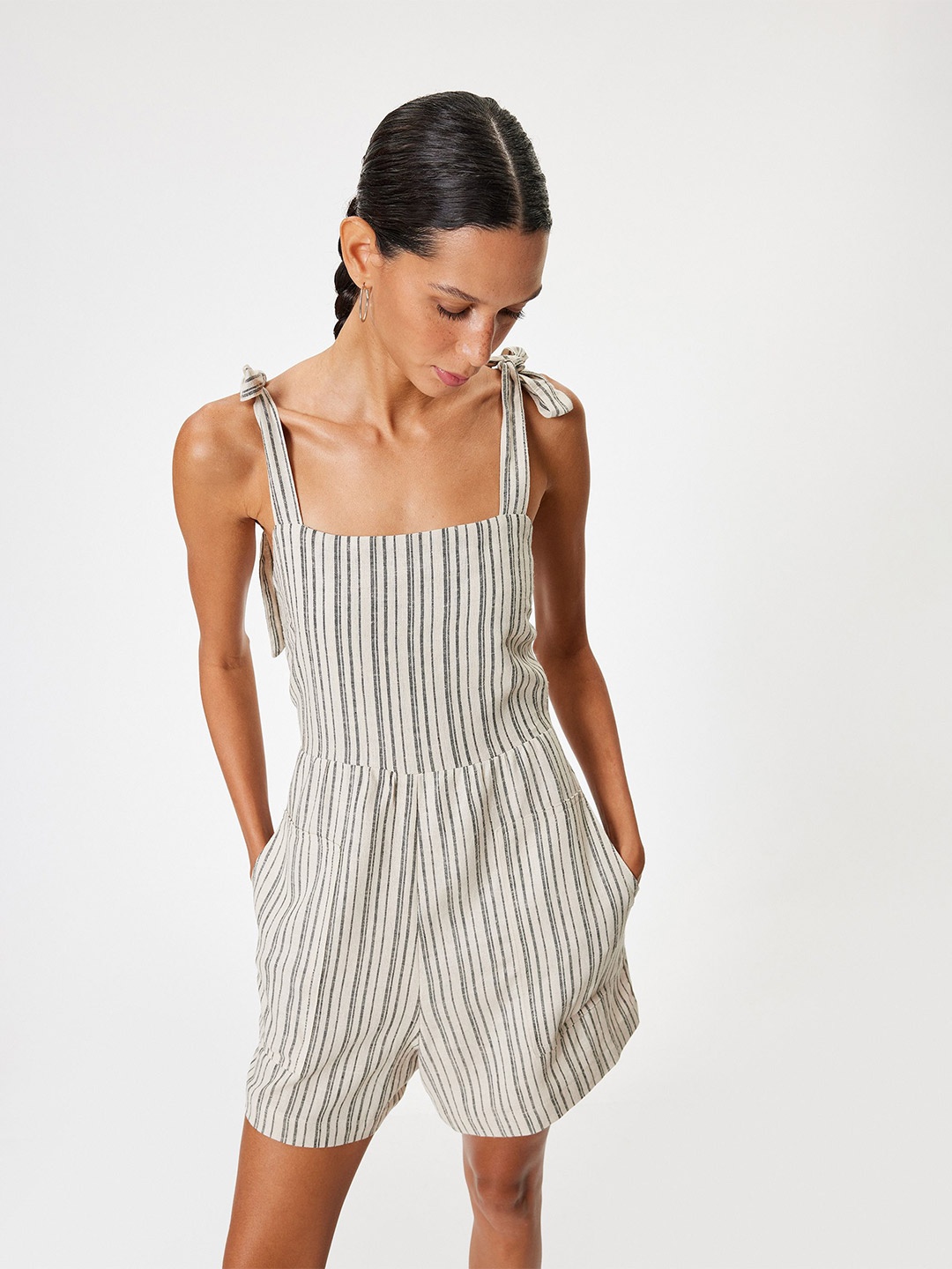 

Koton Wome Striped Playsuit, Grey