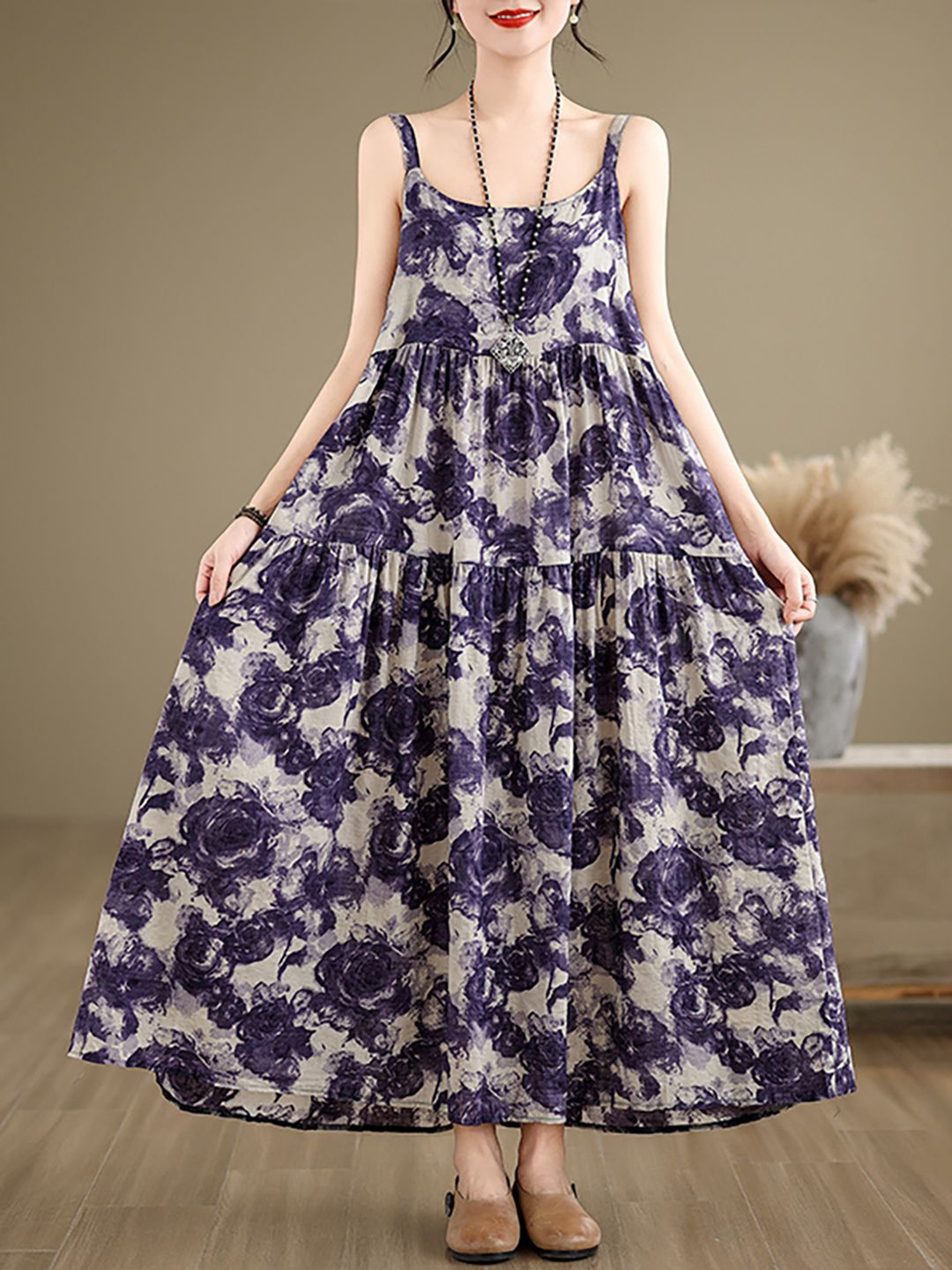 

JC Mode Floral Printed A-Line Maxi Dress, Purple