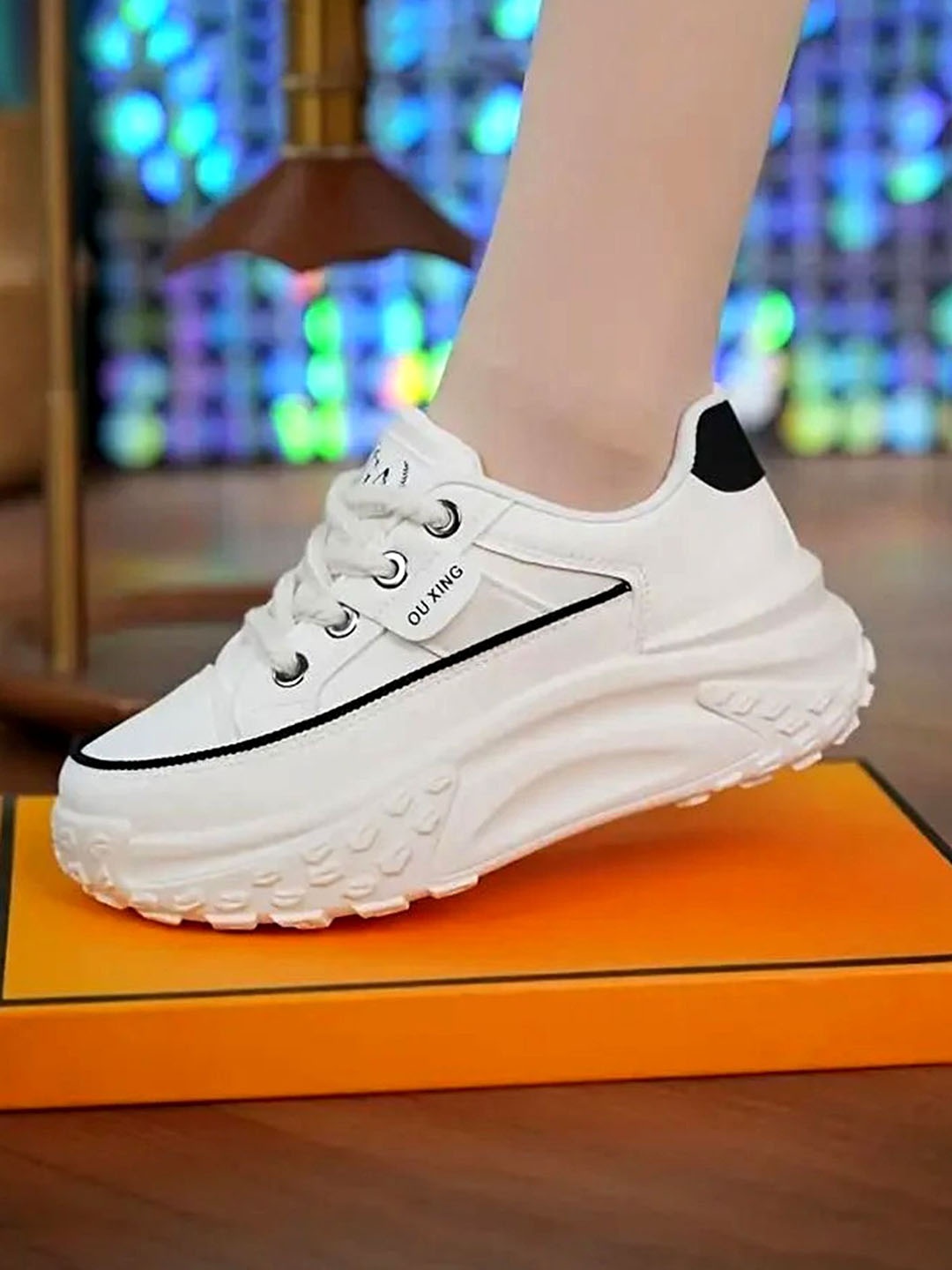 

LULU & SKY Women Chunky PU Sneakers, White