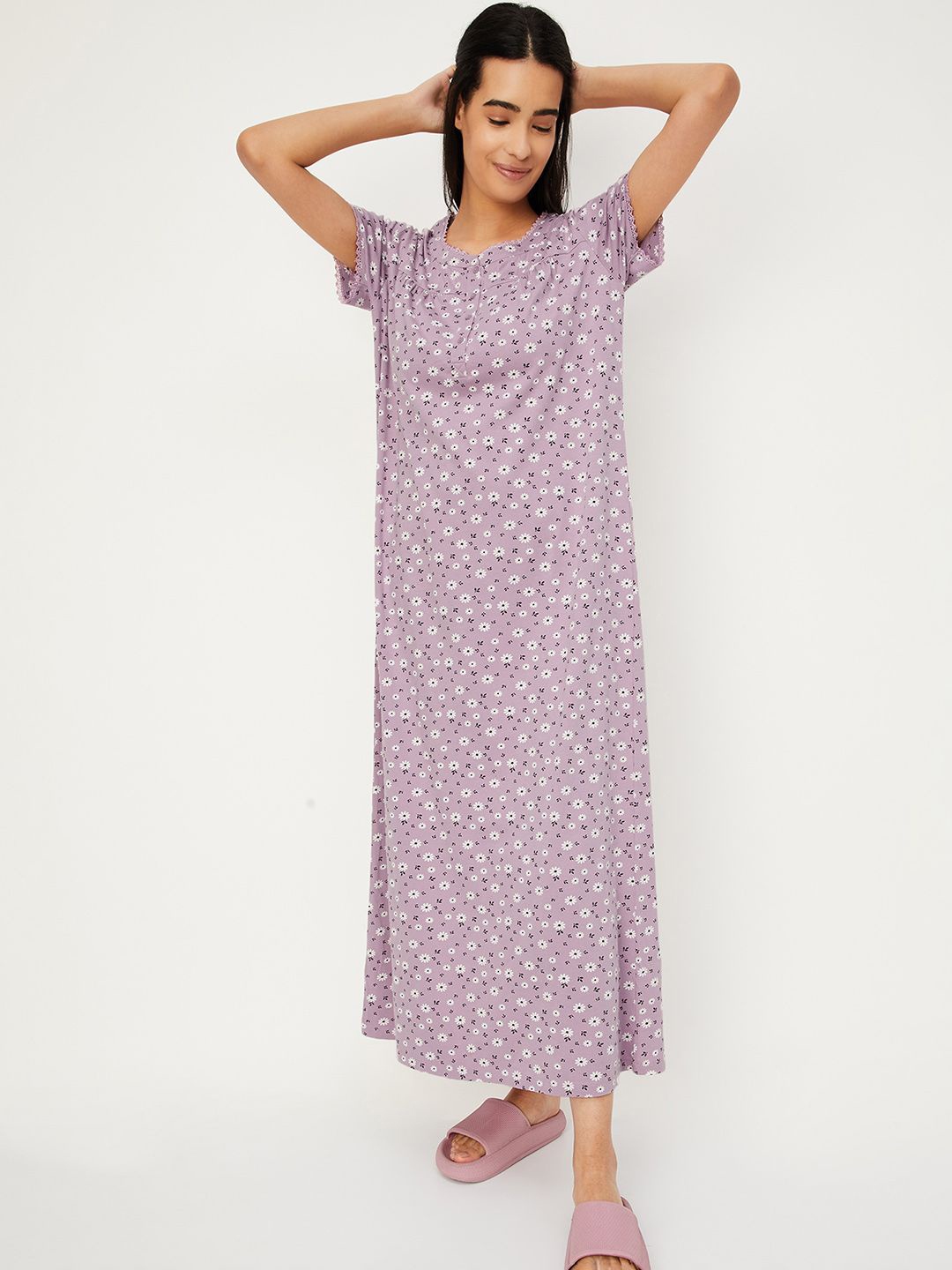 

max Women Floral Printed Nightgown, Pink