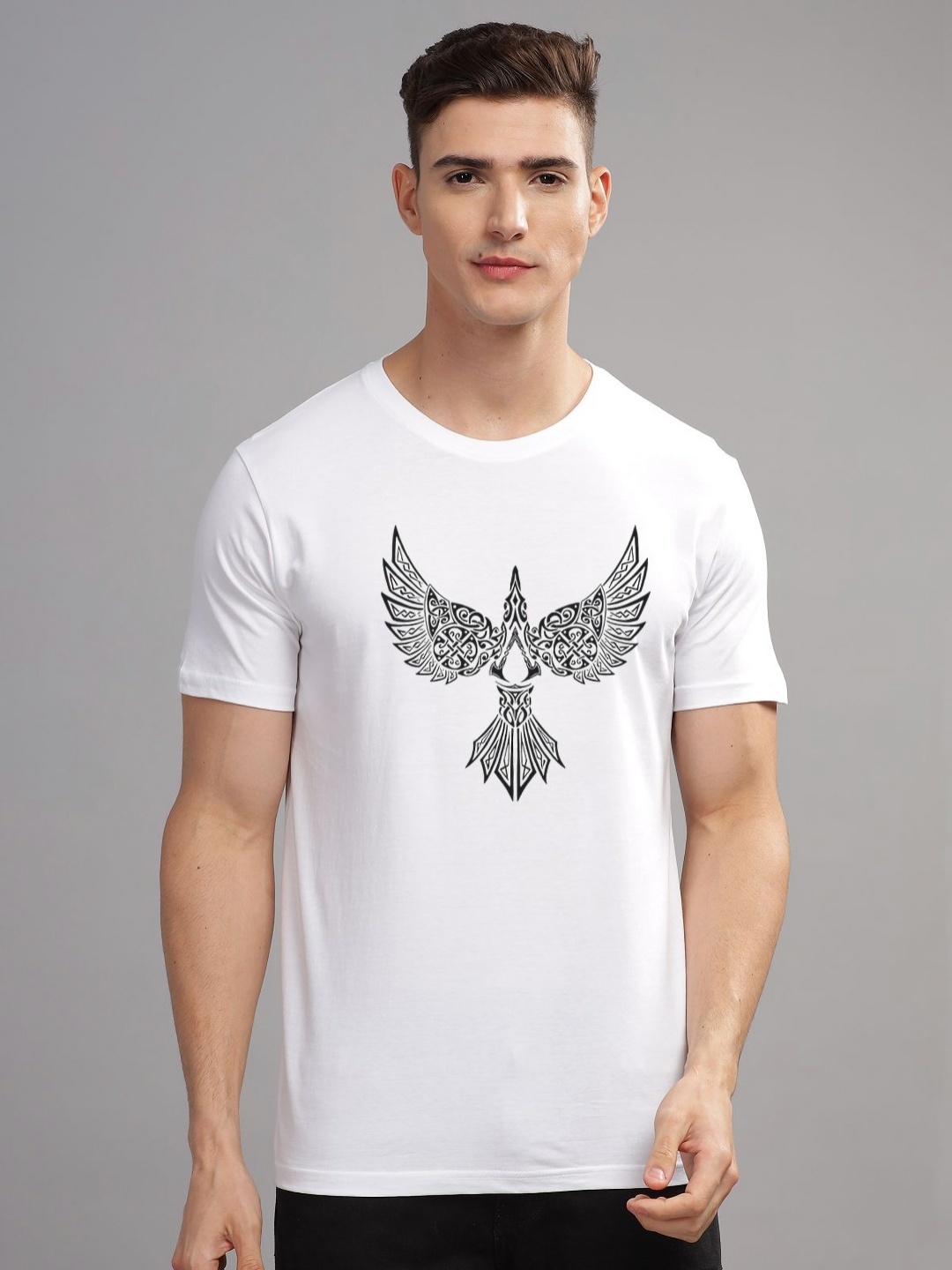 

ADRO Men Typography Printed Applique T-shirt, White