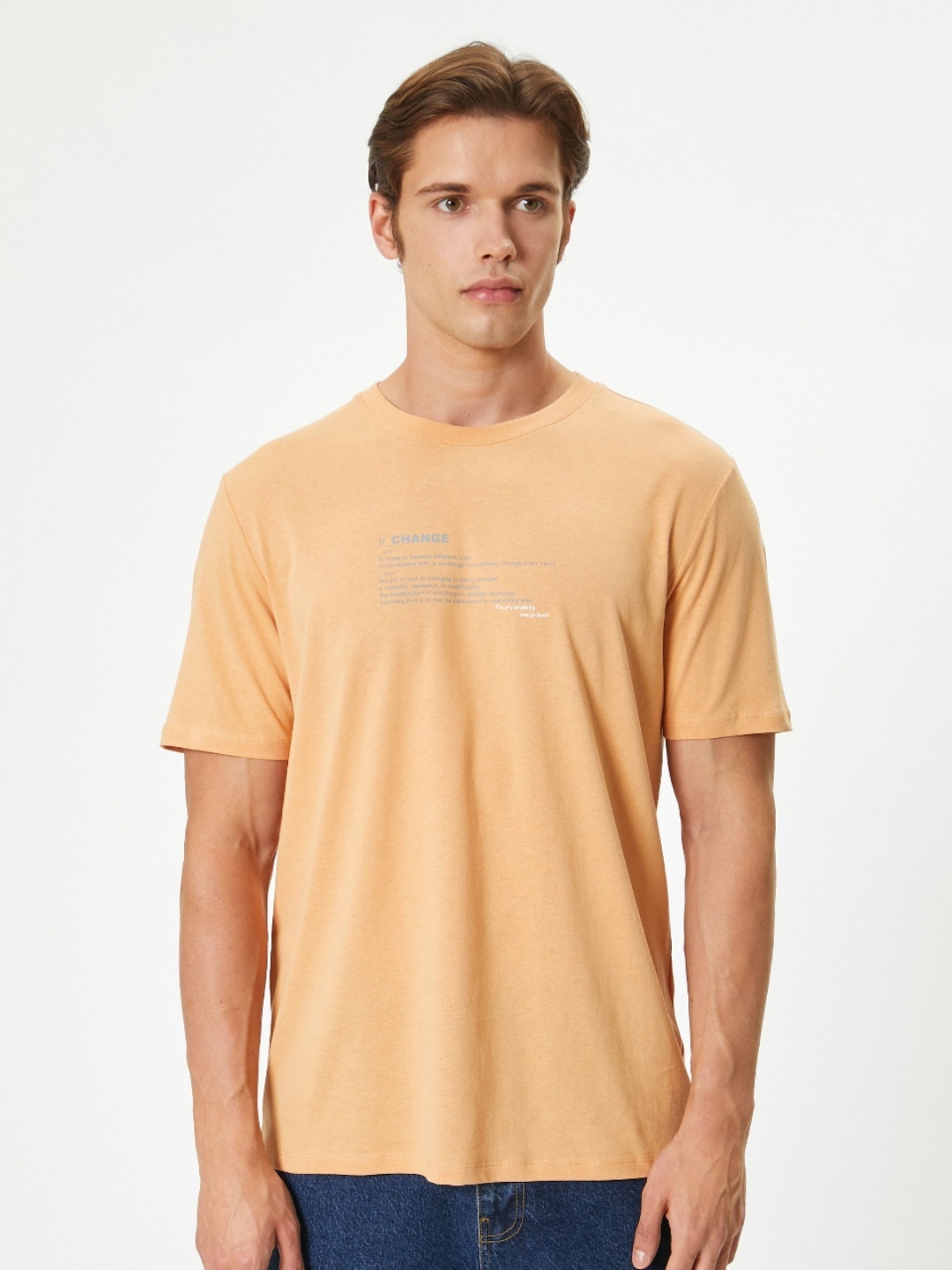 

Koton Men Typography V-Neck Extended Sleeves Pockets T-shirt, Orange