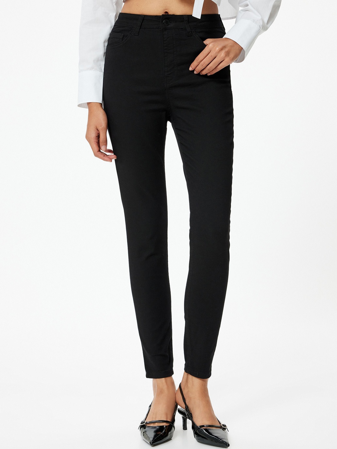 

Koton Women Skinny Fit High-Rise Trousers, Black