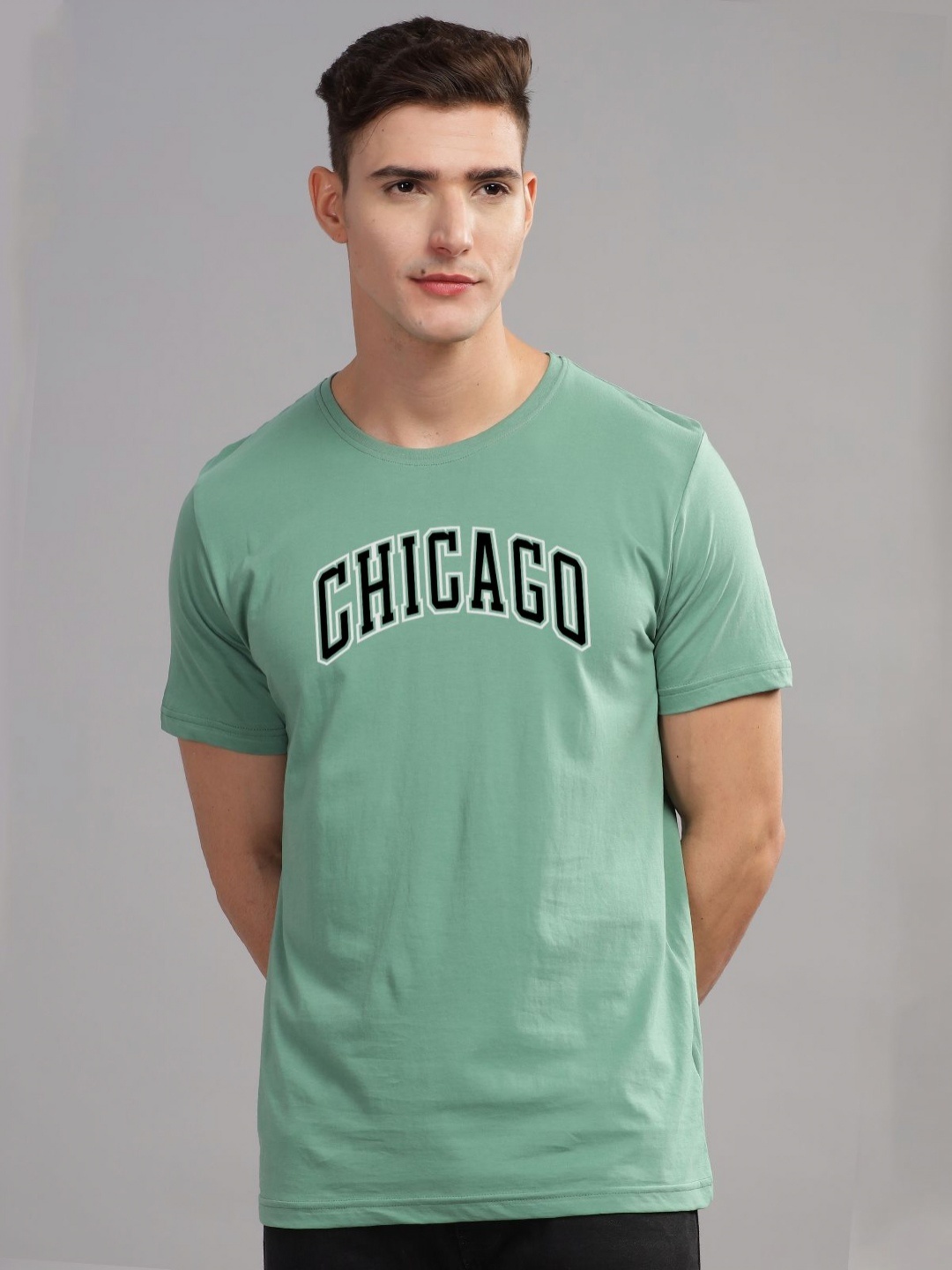 

ADRO Men Typography Printed Raw Edge T-shirt, Sea green
