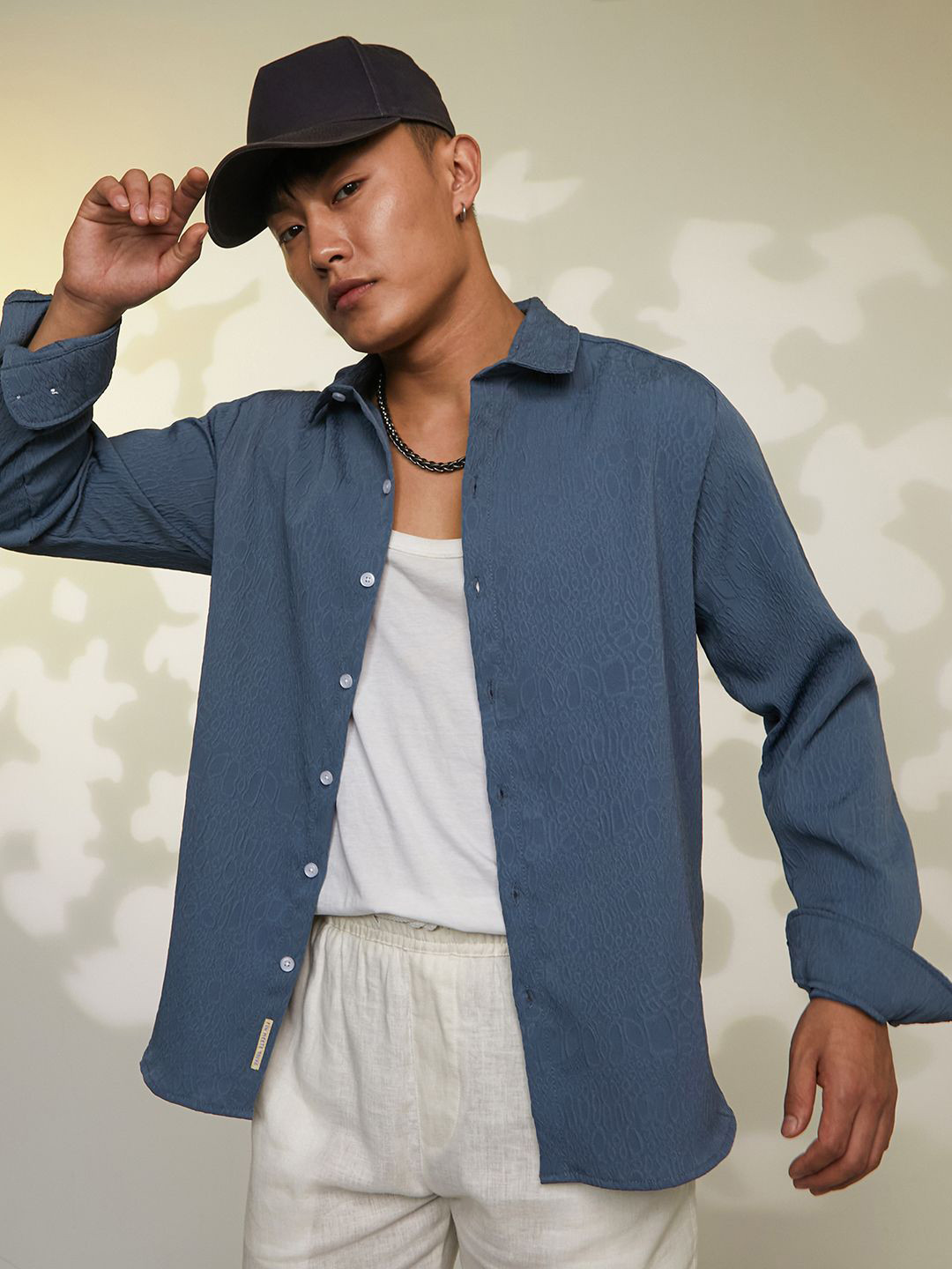 

Campus Sutra Men Comfort Textured Opaque Casual Oversized Shirt, Blue