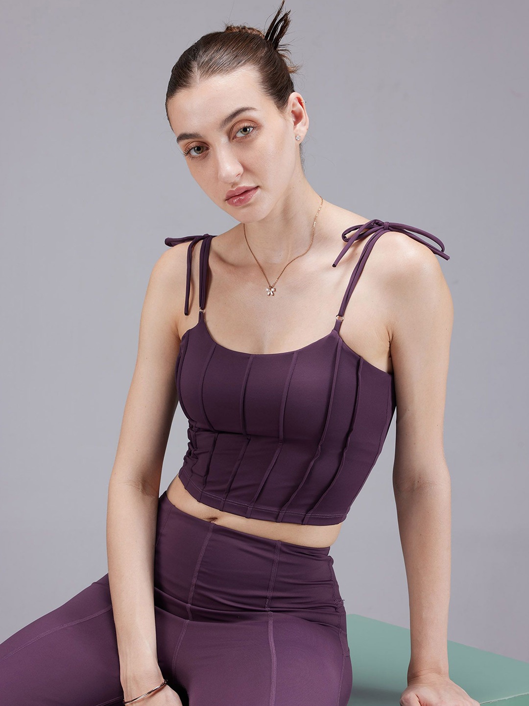 

CAVA Solid Shoulder Straps Crop Corset Top, Purple