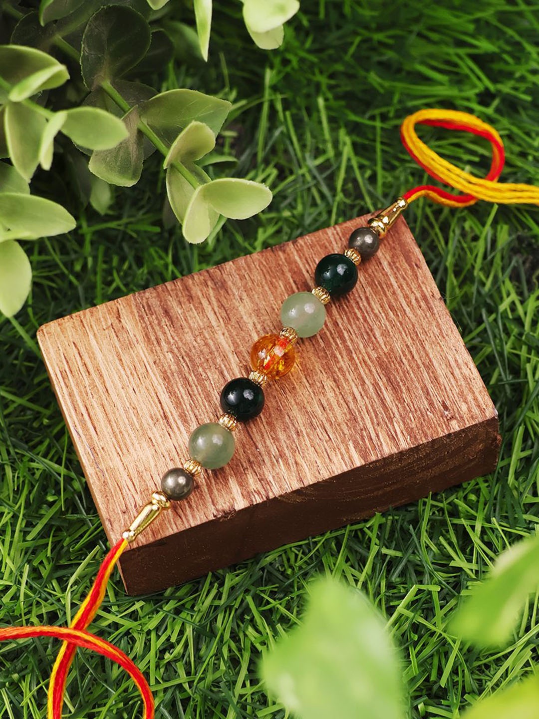 

Shubhanjali Beaded Thread Rakhi With Roli Chawal & Greeting Card, Red