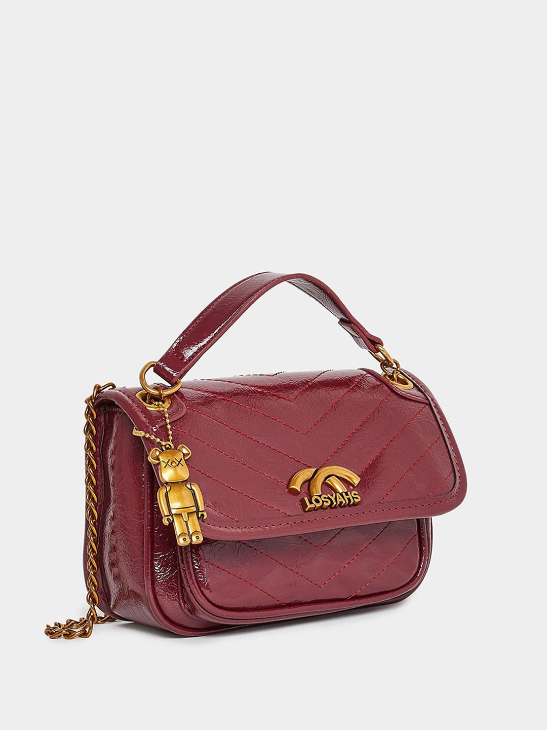 

Styli Embellished Textured Structured Handheld Bag, Burgundy