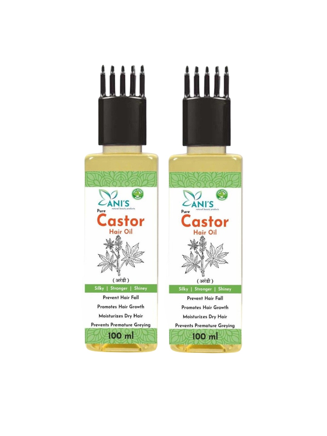 

ANI'S Set Of 2 Pure Castor Hair Oil For Strong & Silky Hairs - 100ml Each, Yellow