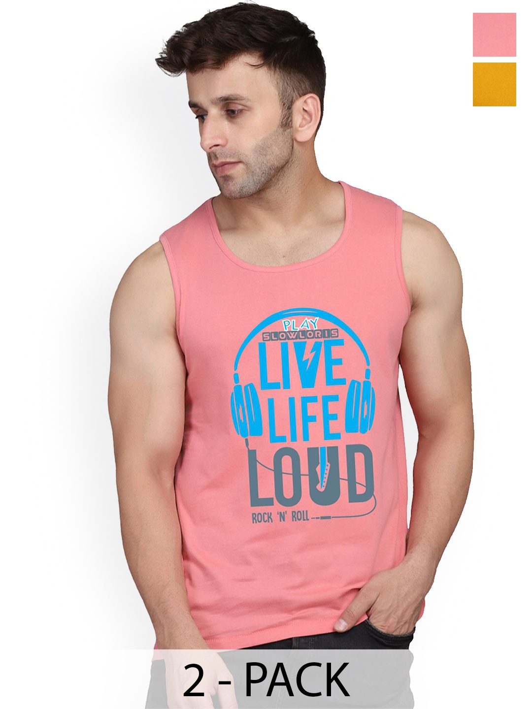 

SLOWLORIS Pack Of 2 Printed Gym Vests, Peach