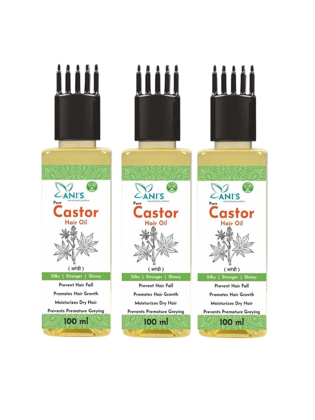 

ANI'S Set Of 3 Pure Castor Hair Oils -100ml Each, Transparent