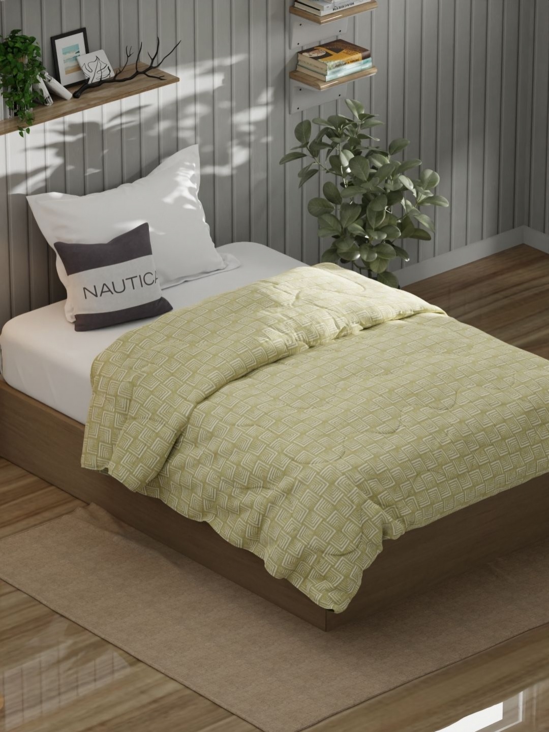 

Nautica Khaki & White Geometric AC Room 150 GSM Single Bed Comforter