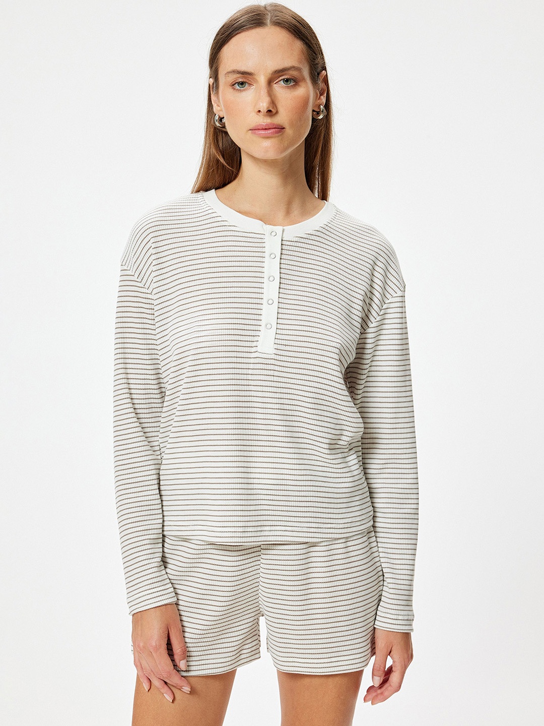 

Koton Women Striped Night suit, White