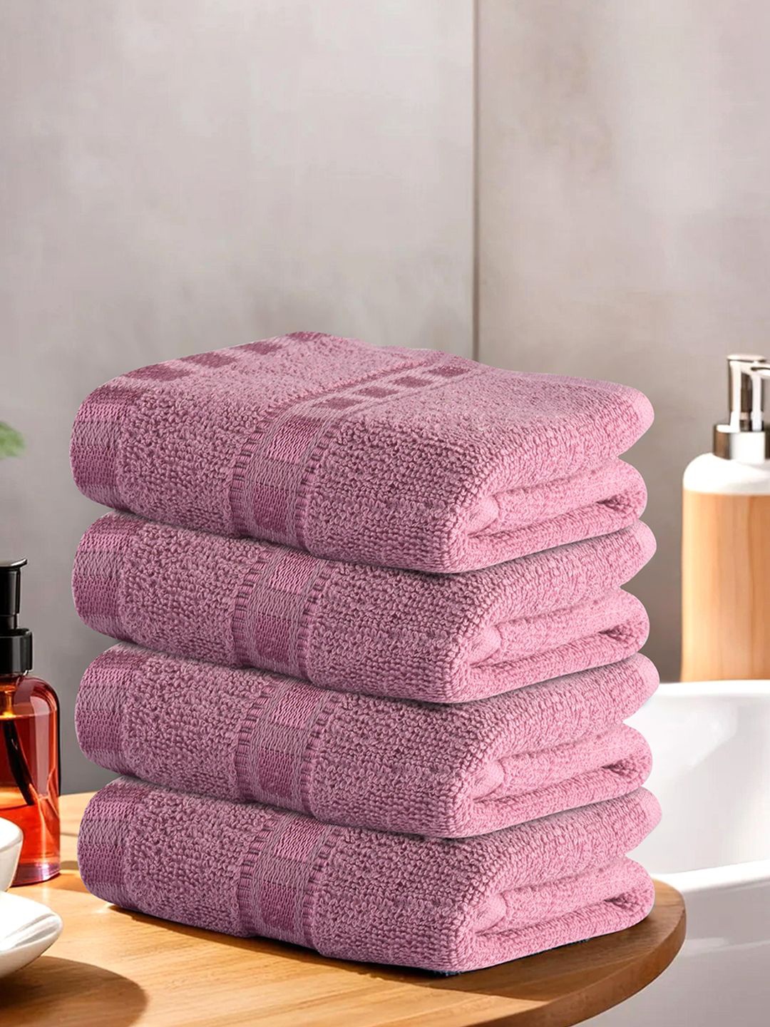 

Kuber Industries Pink 4 Pieces Cotton 225 GSM Anti Bacterial Face Towels