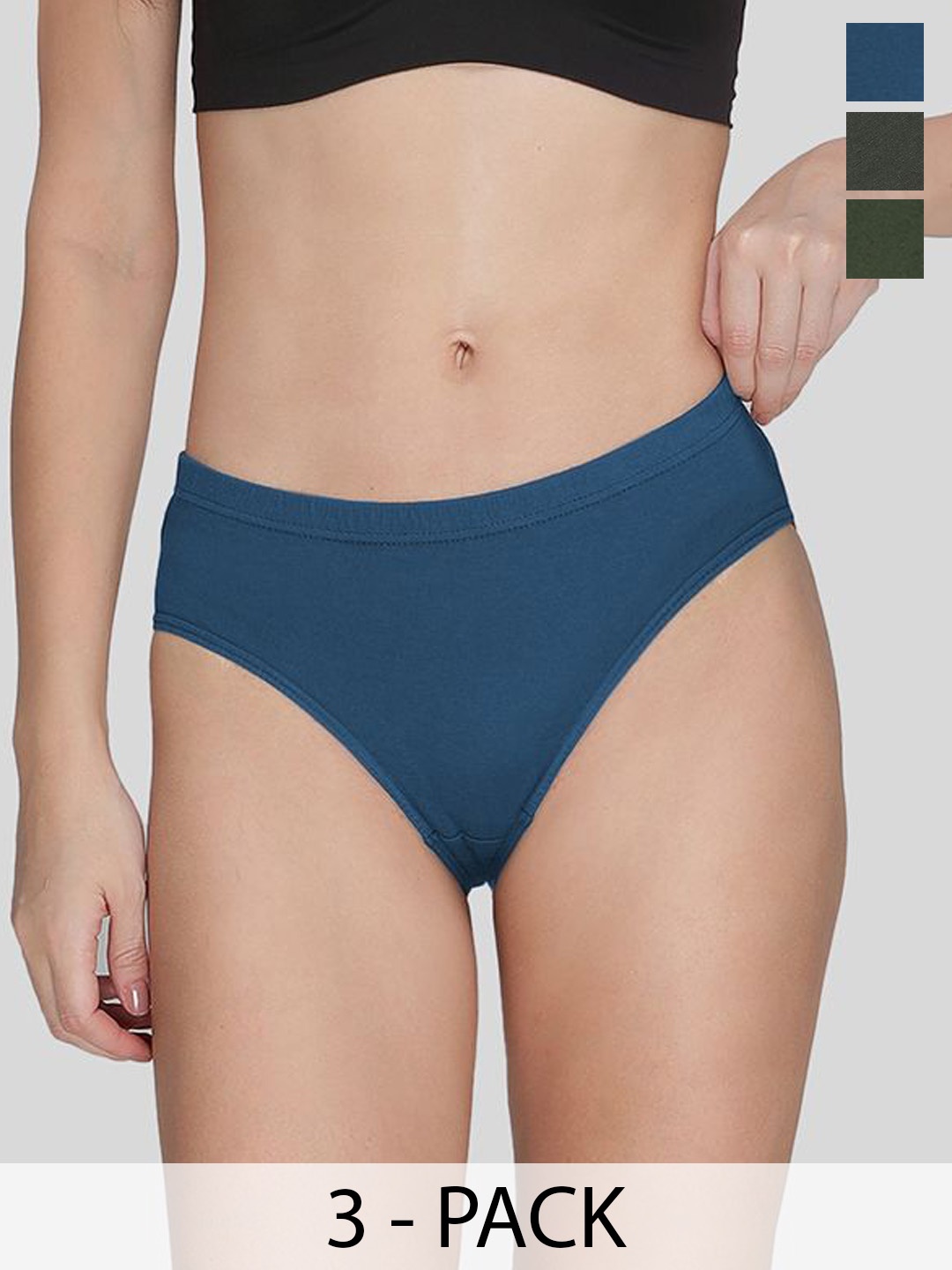 

AMUL COMFY Pack Of 3 Pure Cotton Hipster Briefs, Blue