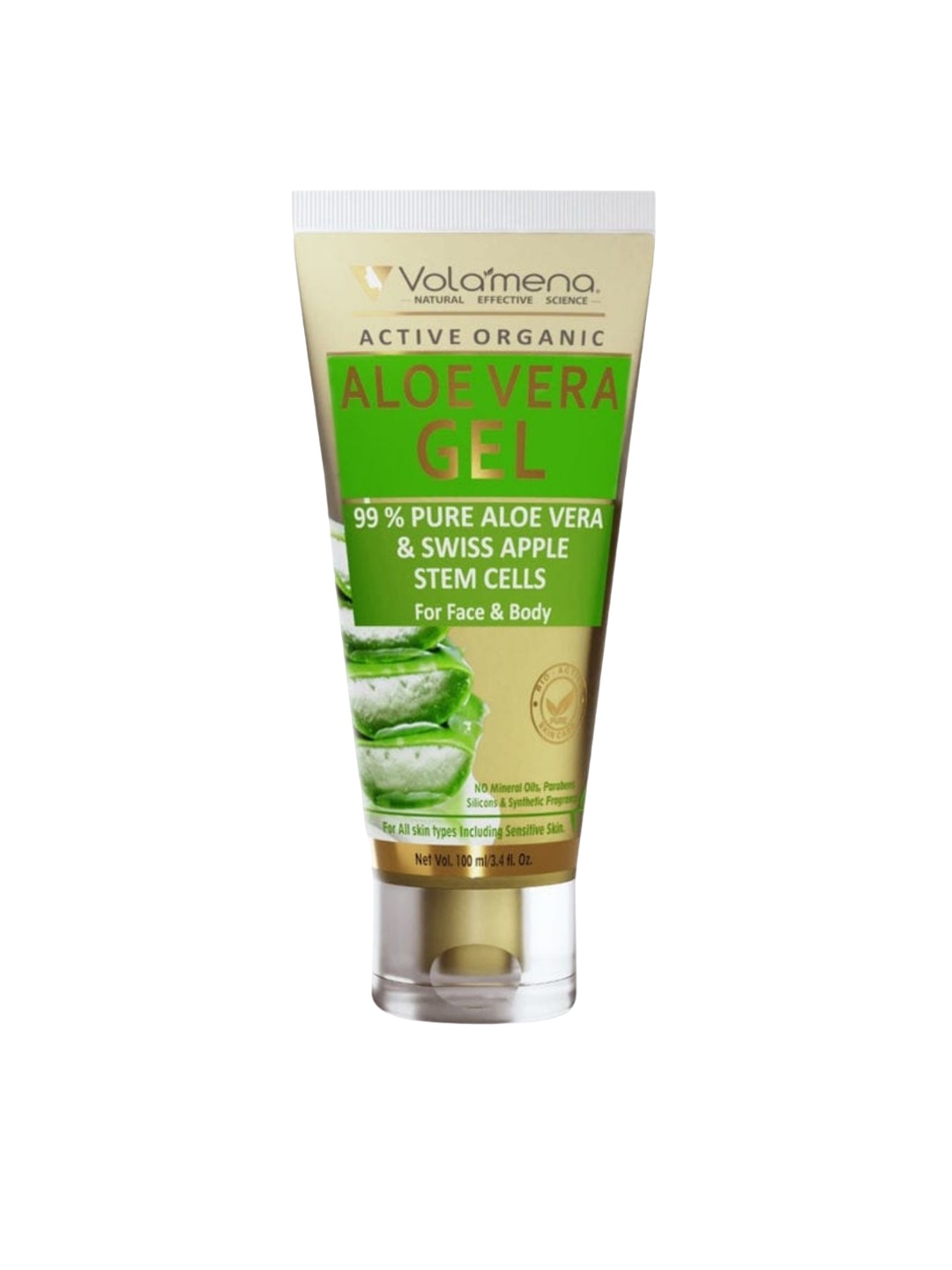 

Volamena Active Organic 99% Aloevera & Swiss Apple Stem Cell Face And Body Gel-100ml, Green