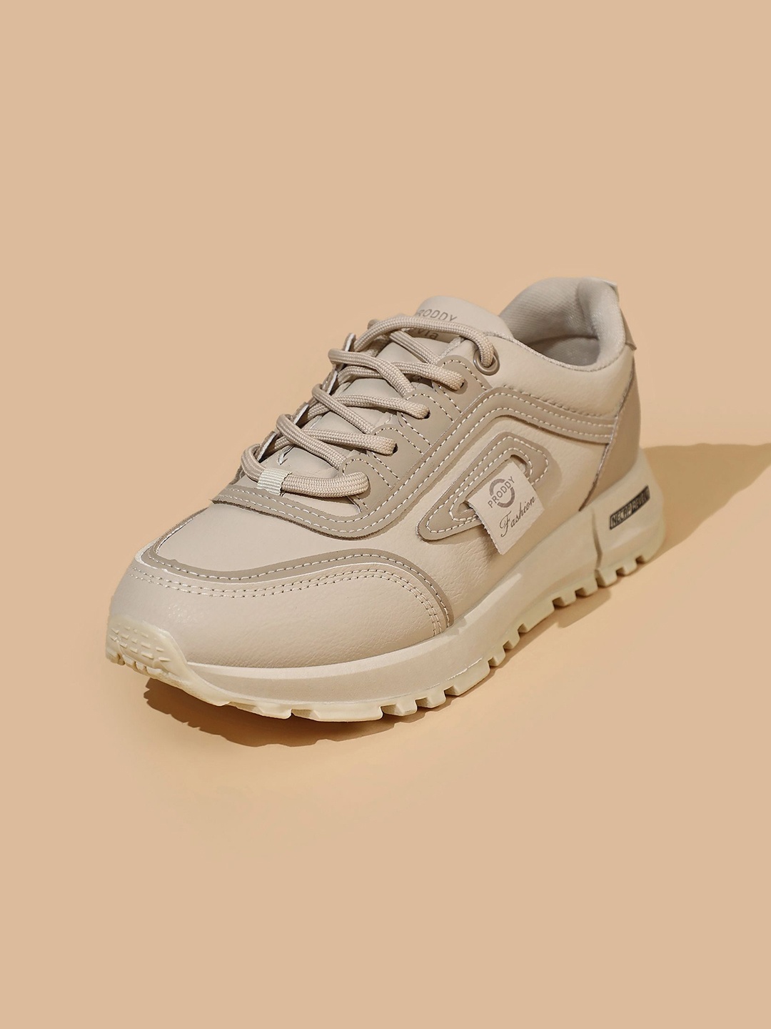 

LULU & SKY Women Colourblocked PU Sneakers, Beige