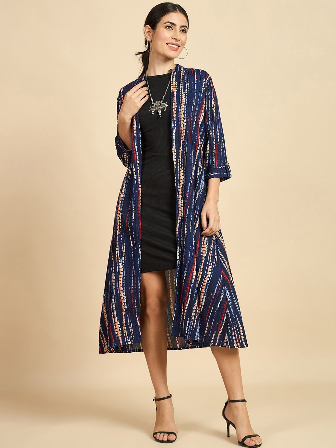 

Azira Printed Longline Open Front Shrug, Blue