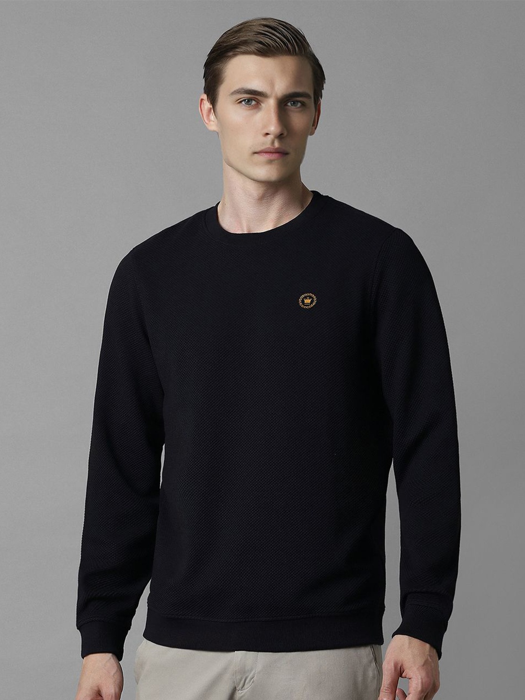 

Louis Philippe Men Solid Round Neck Sweatshirt, Black