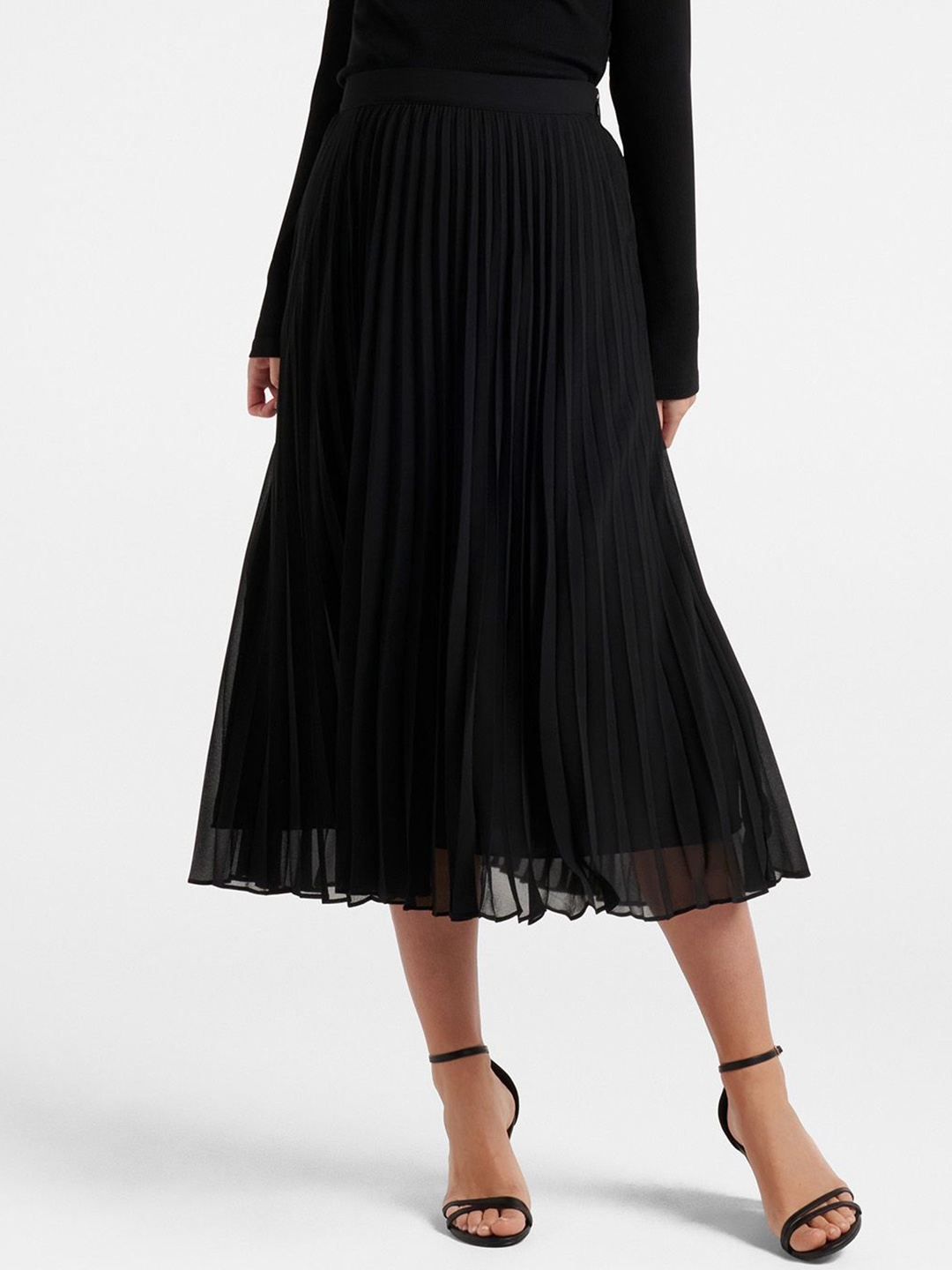

Forever New Women Pleated Flared Midi Skirt, Black