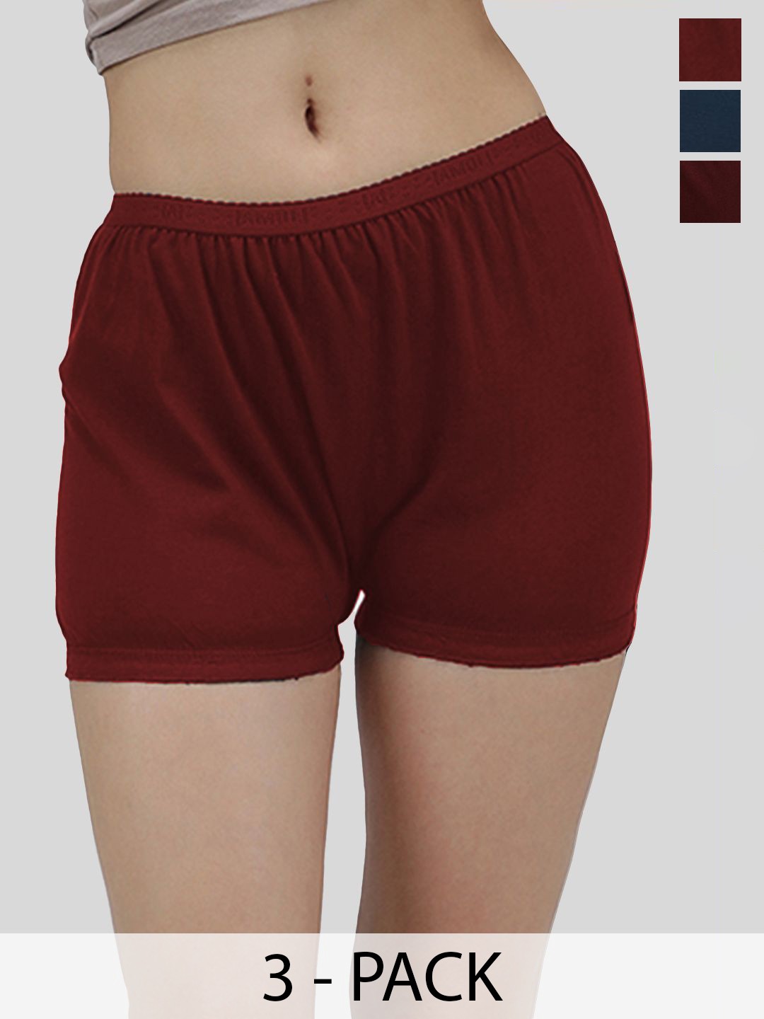 

AMUL COMFY Pack Of 3 Pure Cotton Mid-Rise Boy Shorts Briefs AC-PLBLOOMOE-MA-NY-PE-XL-3PC, Maroon