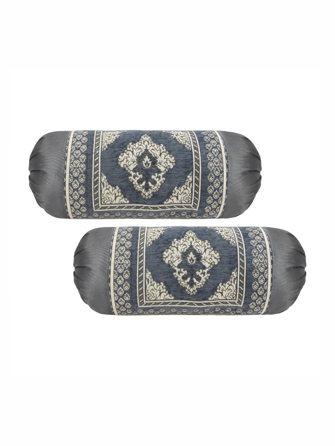 

hargunz Grey & Off-White 2 Pieces Jacquard Self-Design Bolster Covers