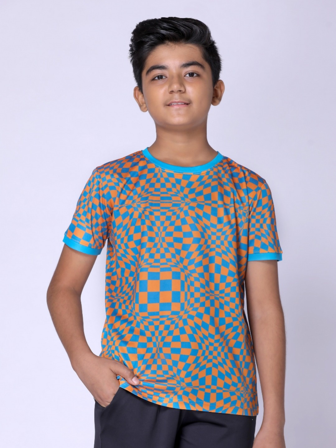 

UMILDO Boys Geometric Printed Round Neck Polyester Tshirt, Orange