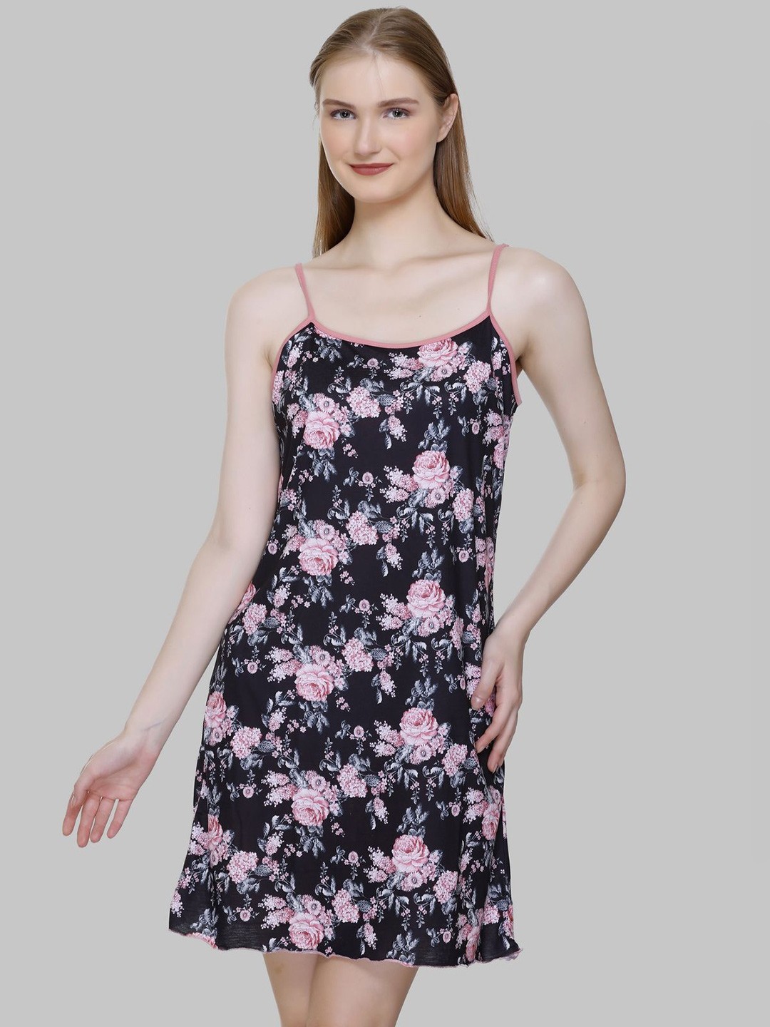 

BAESD Women Floral Printed A-Line Dress, Black