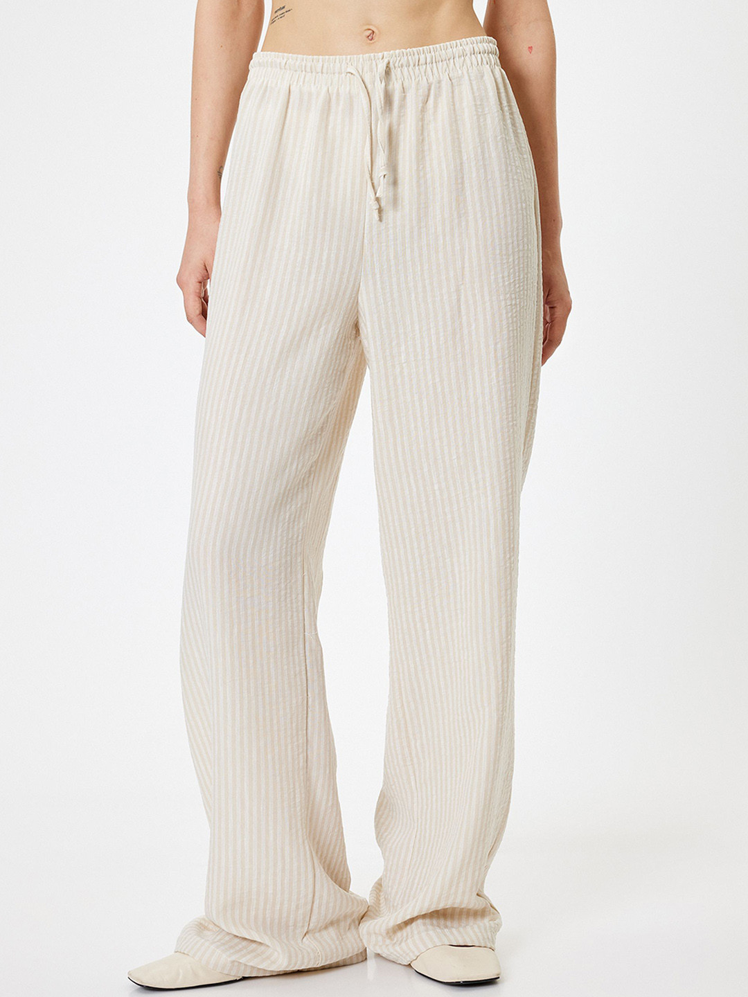 

Koton Women Mid-Rise Wide Leg Trousers, Beige