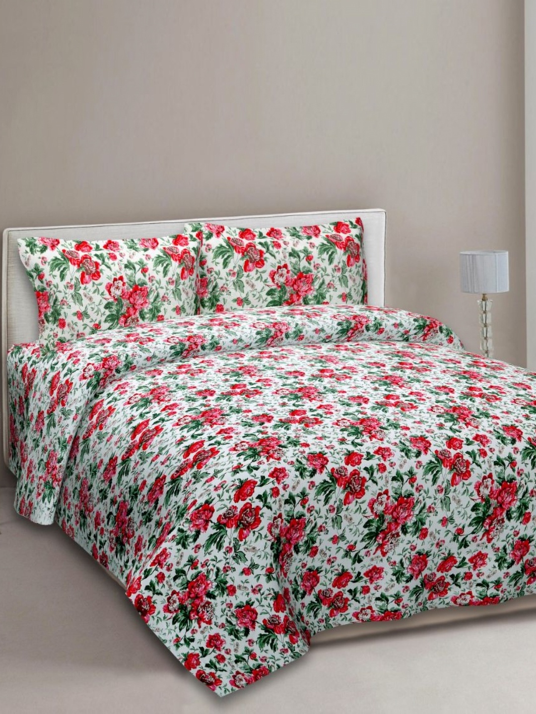 

EasyGoods Red & Green Floral 210 TC King Bedsheet with 2 Pillow Covers