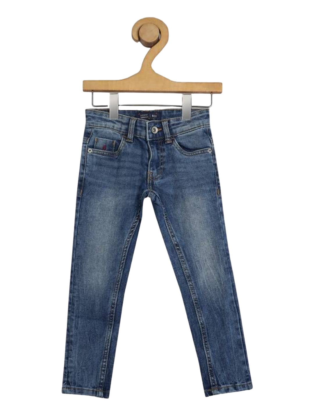 

Indian Terrain Boys Classic Cotton Mid-Rise Clean Look Light Fade Jeans, Blue