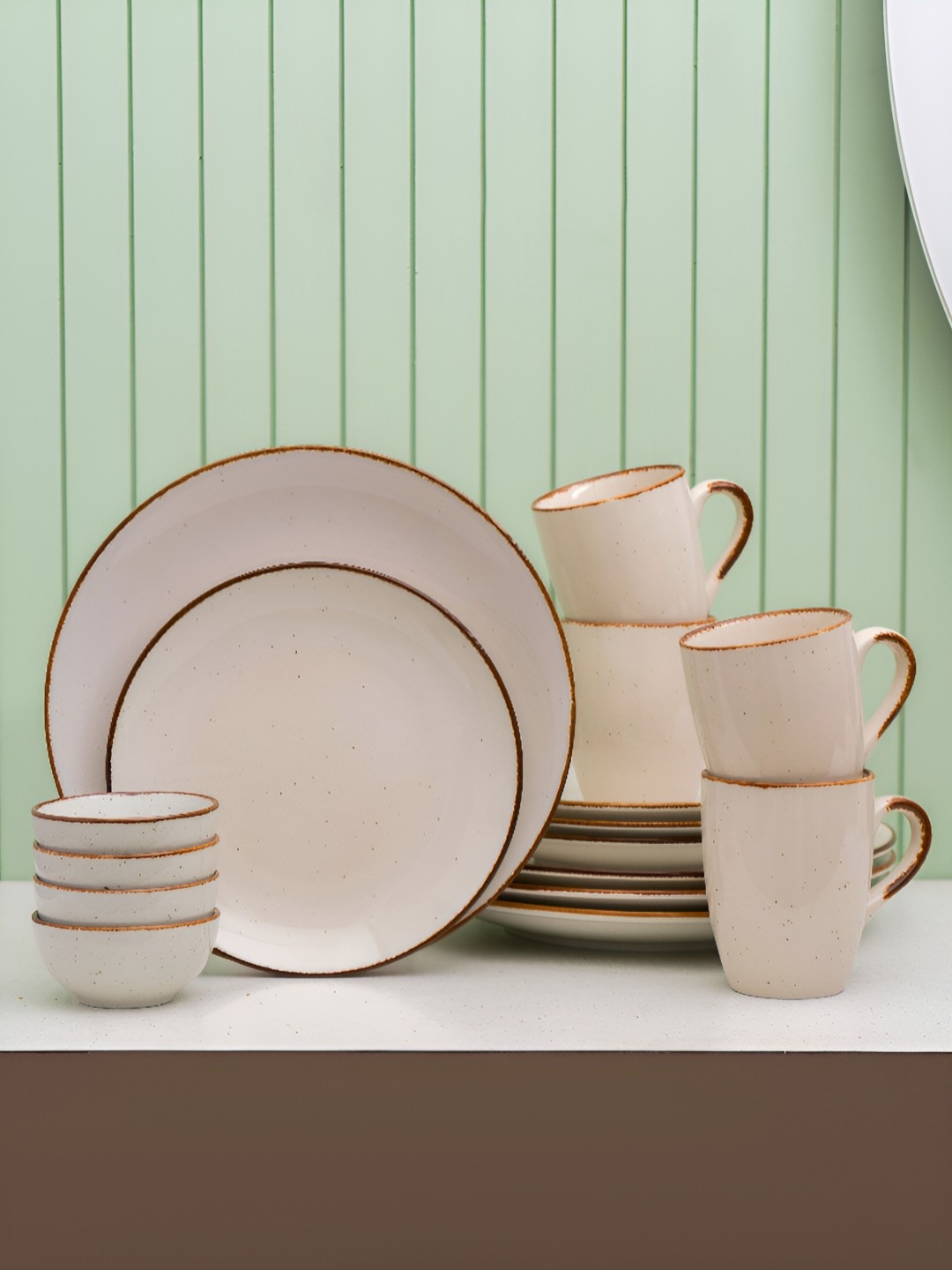 

JCPL 16 Pcs Brown Textured Dinner Set