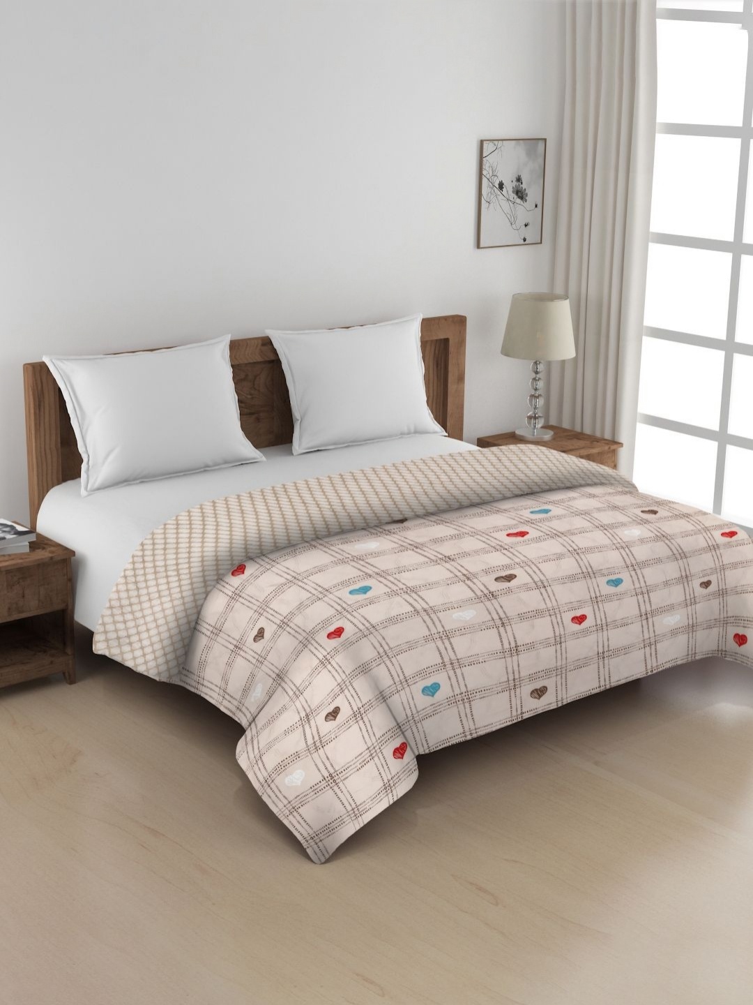 

KLOTTHE Beige & Brown Geometric Printed Microfibre 350 GSM AC Room Double Bed Comforter